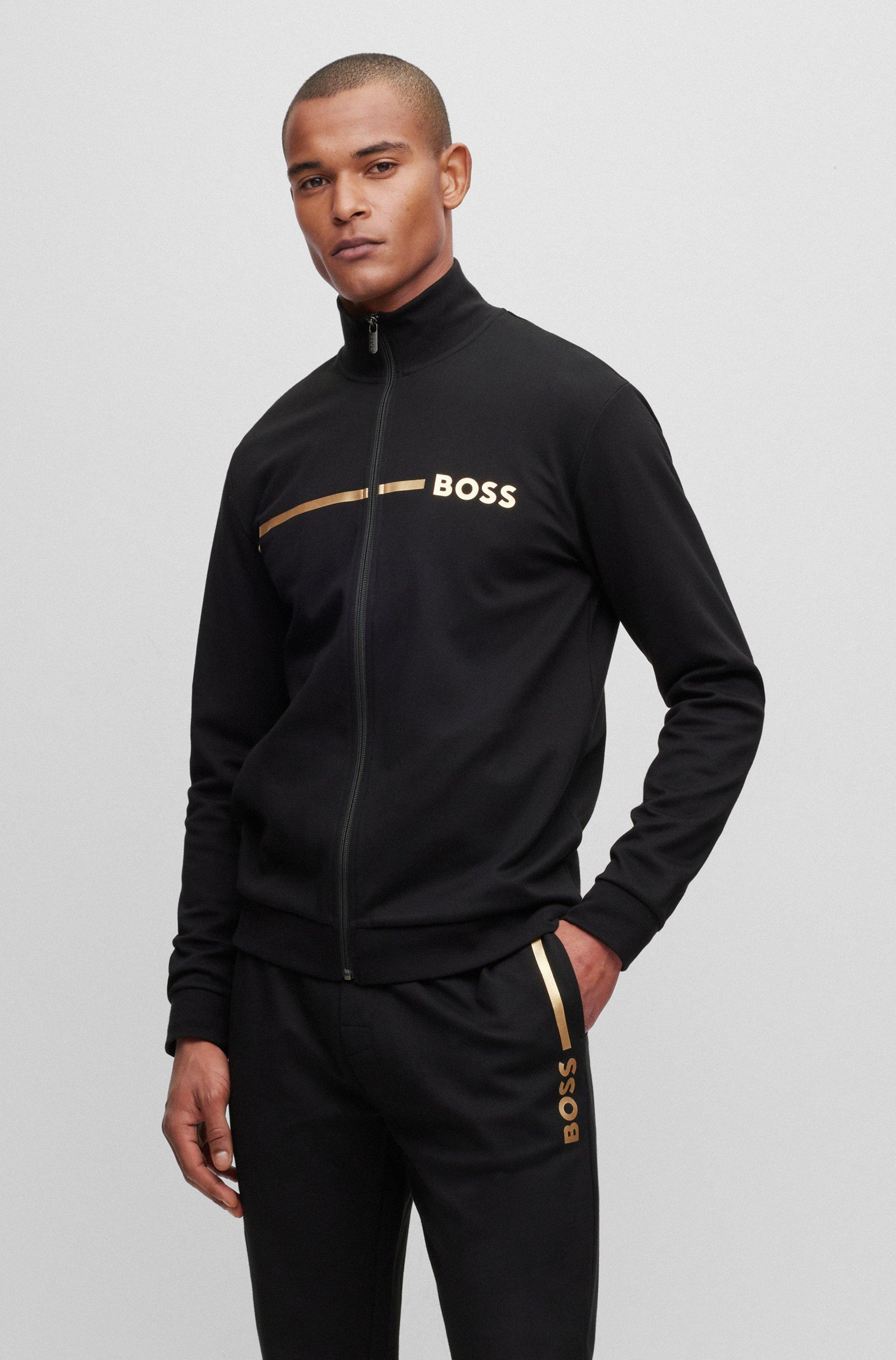 BOSS by HUGO BOSS Cotton-blend Loungewear Jacket With Stripe And Logo in  Black for Men | Lyst