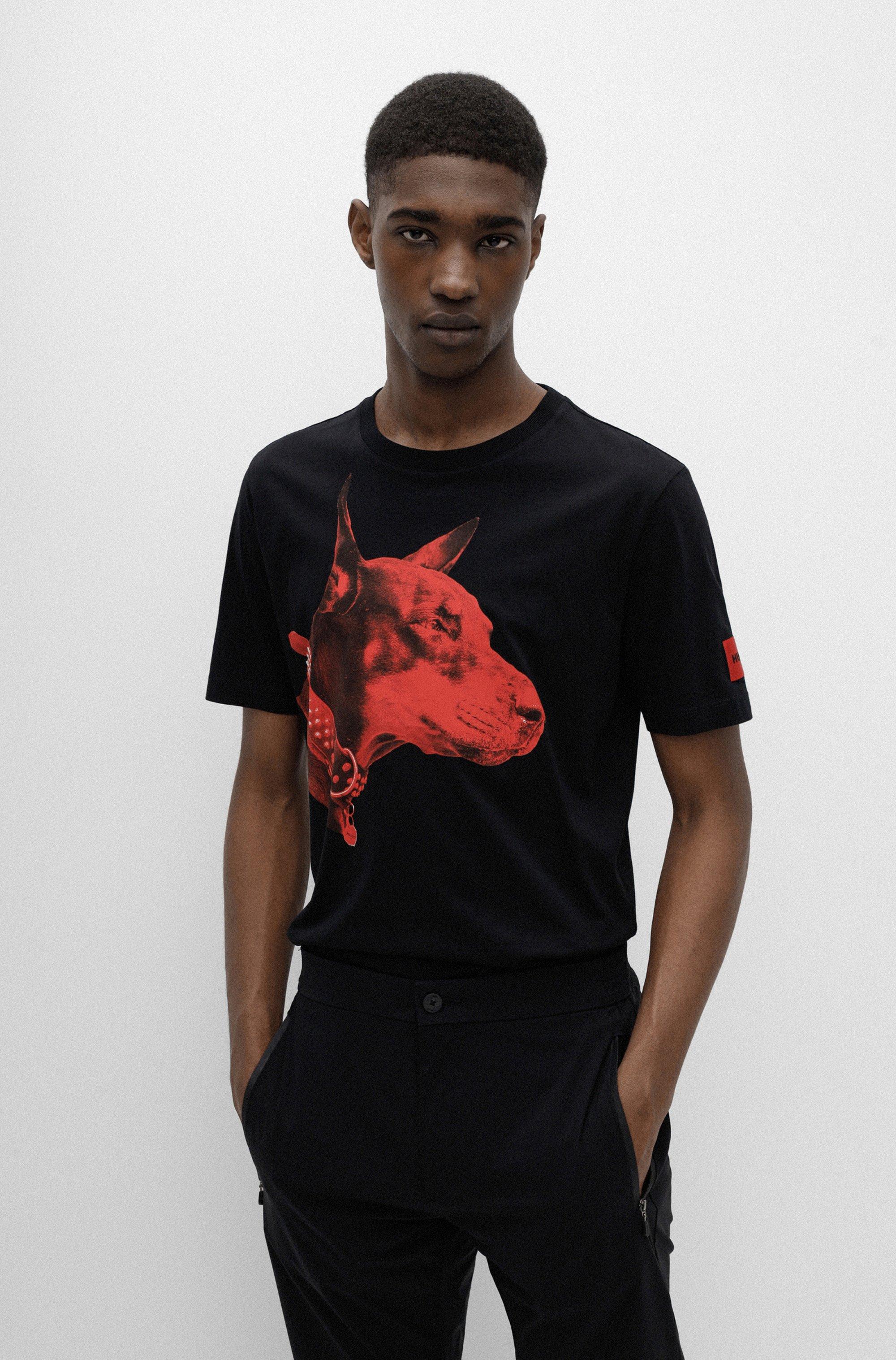 BOSS by HUGO BOSS Cottonjersey Tshirt With Dog Artwork in Black for