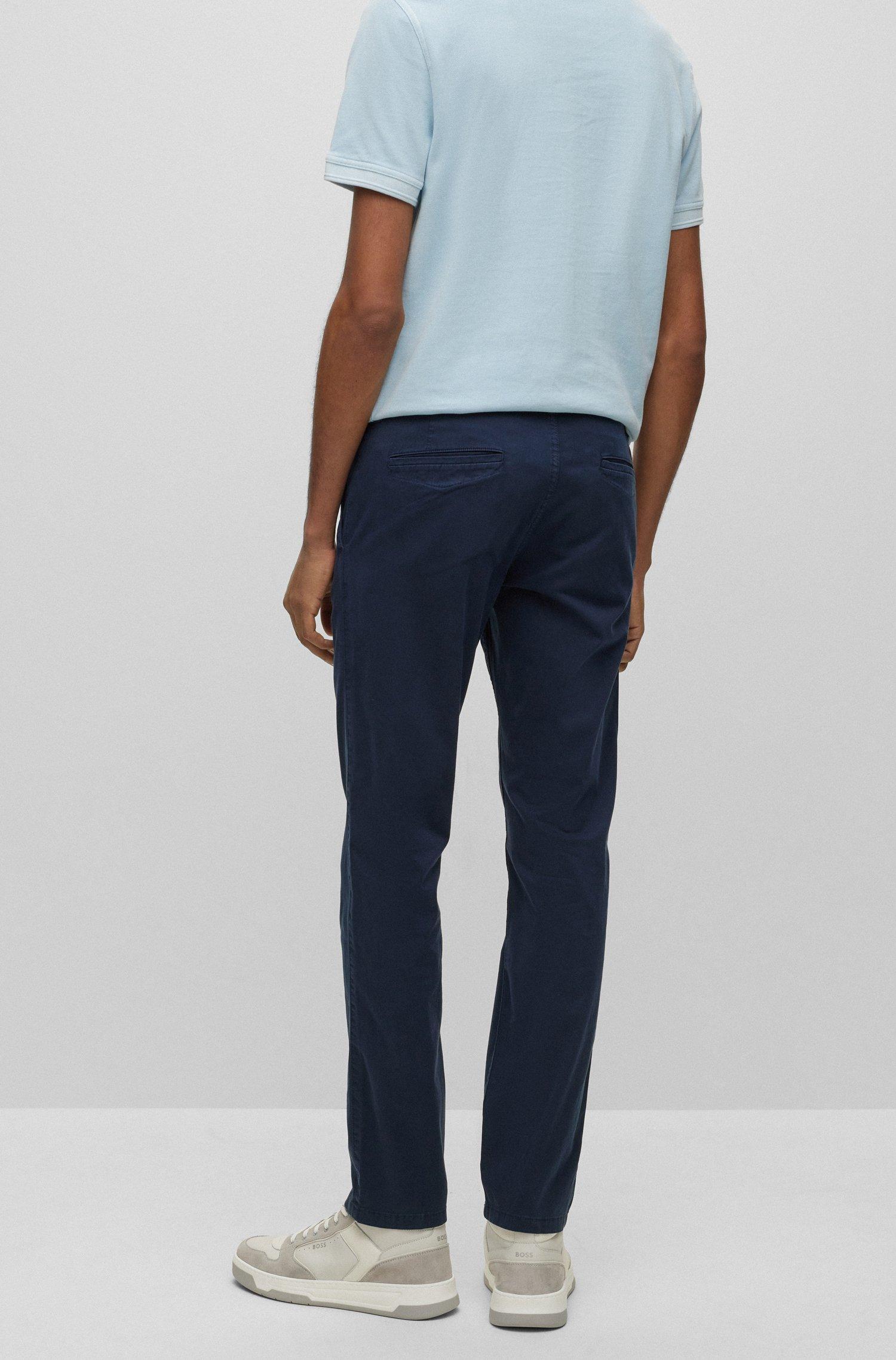 BOSS Slim-fit Trousers In Printed Stretch-cotton Twill in Blue for