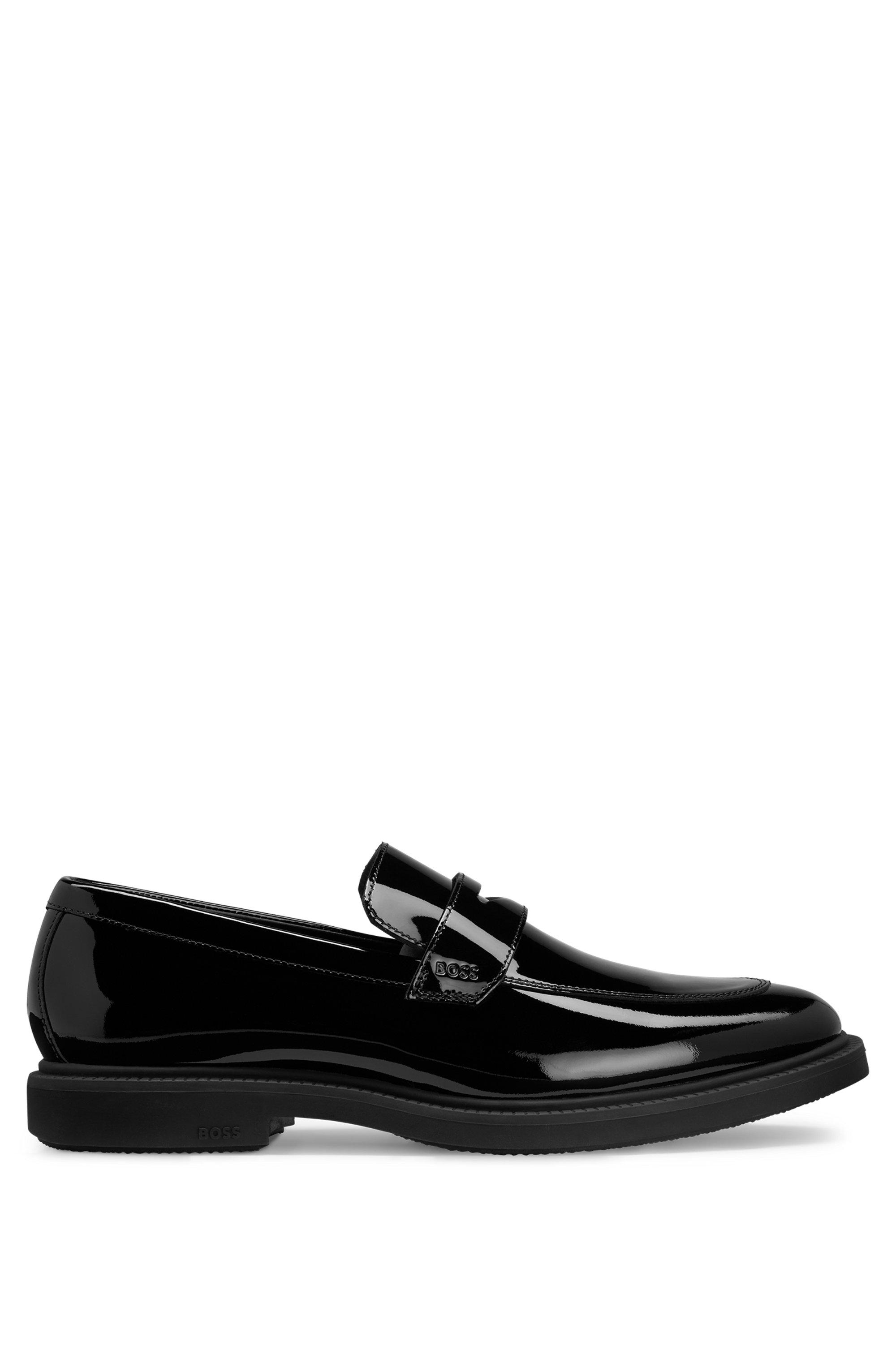 BOSS by HUGO BOSS Patent-leather Loafers With Black-and-gold Logo ...