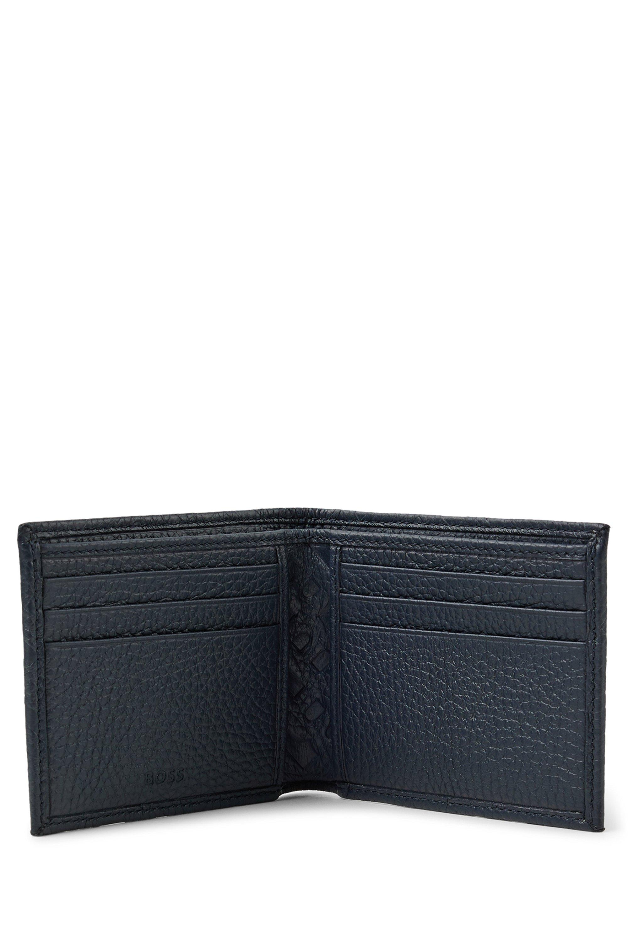 TH Monogram Embossed Leather Trifold Wallet, BLACK