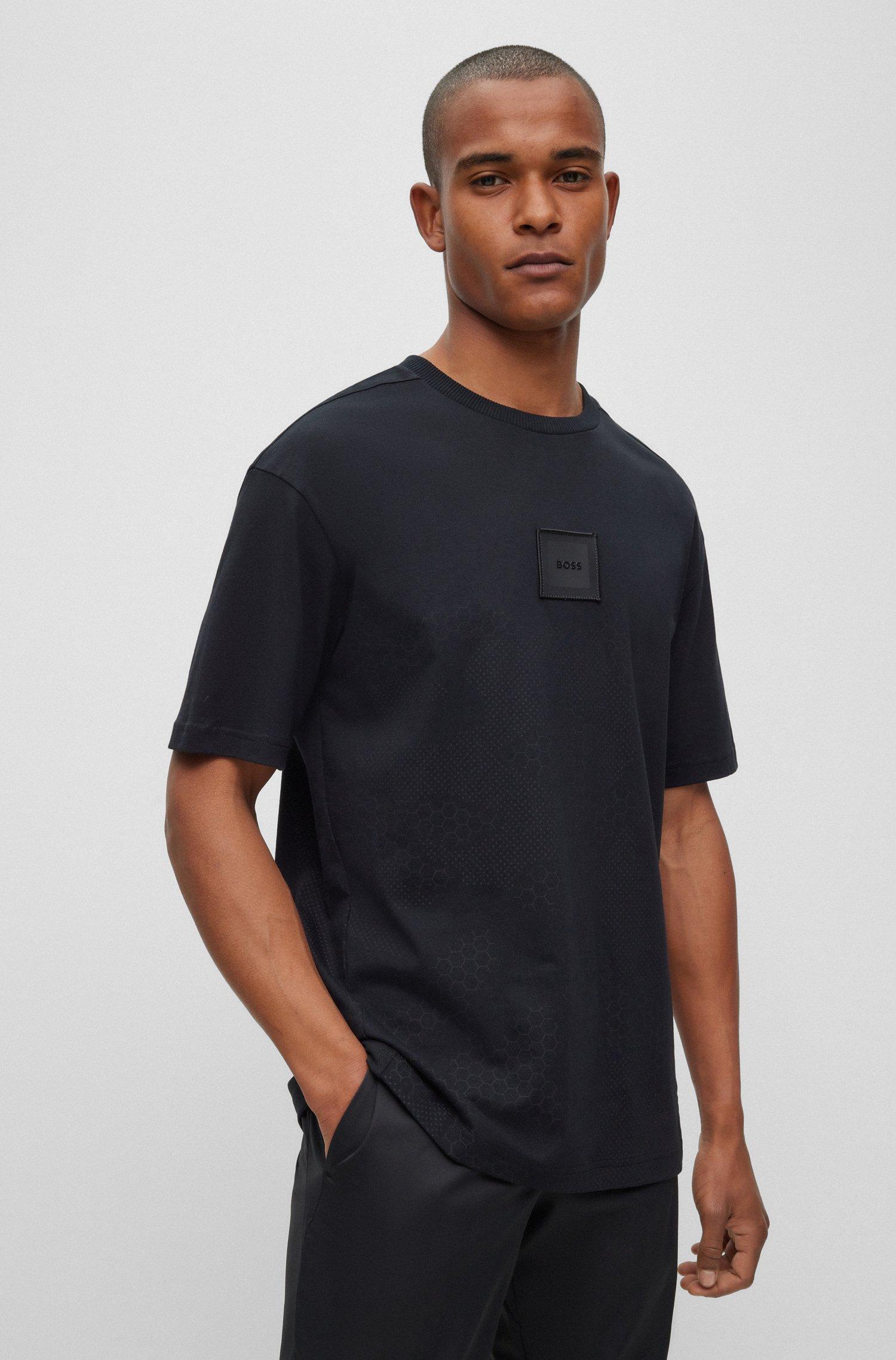 BOSS Cotton jersey T shirt With Camouflage Print And Logo Badge in