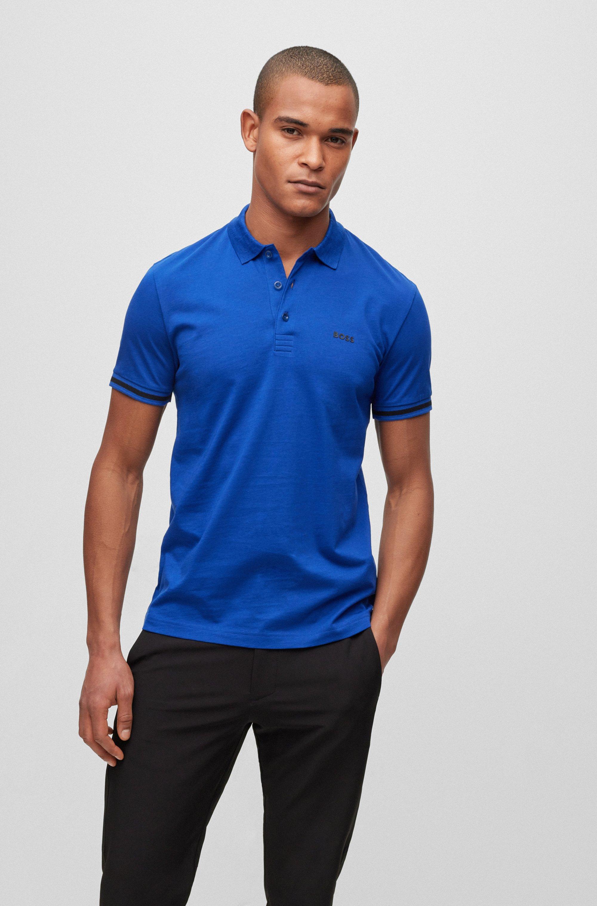 Med vilje Ved en fejltagelse låg BOSS by HUGO BOSS Cotton-jersey Polo Shirt With Jacquard Collar in Blue for  Men | Lyst
