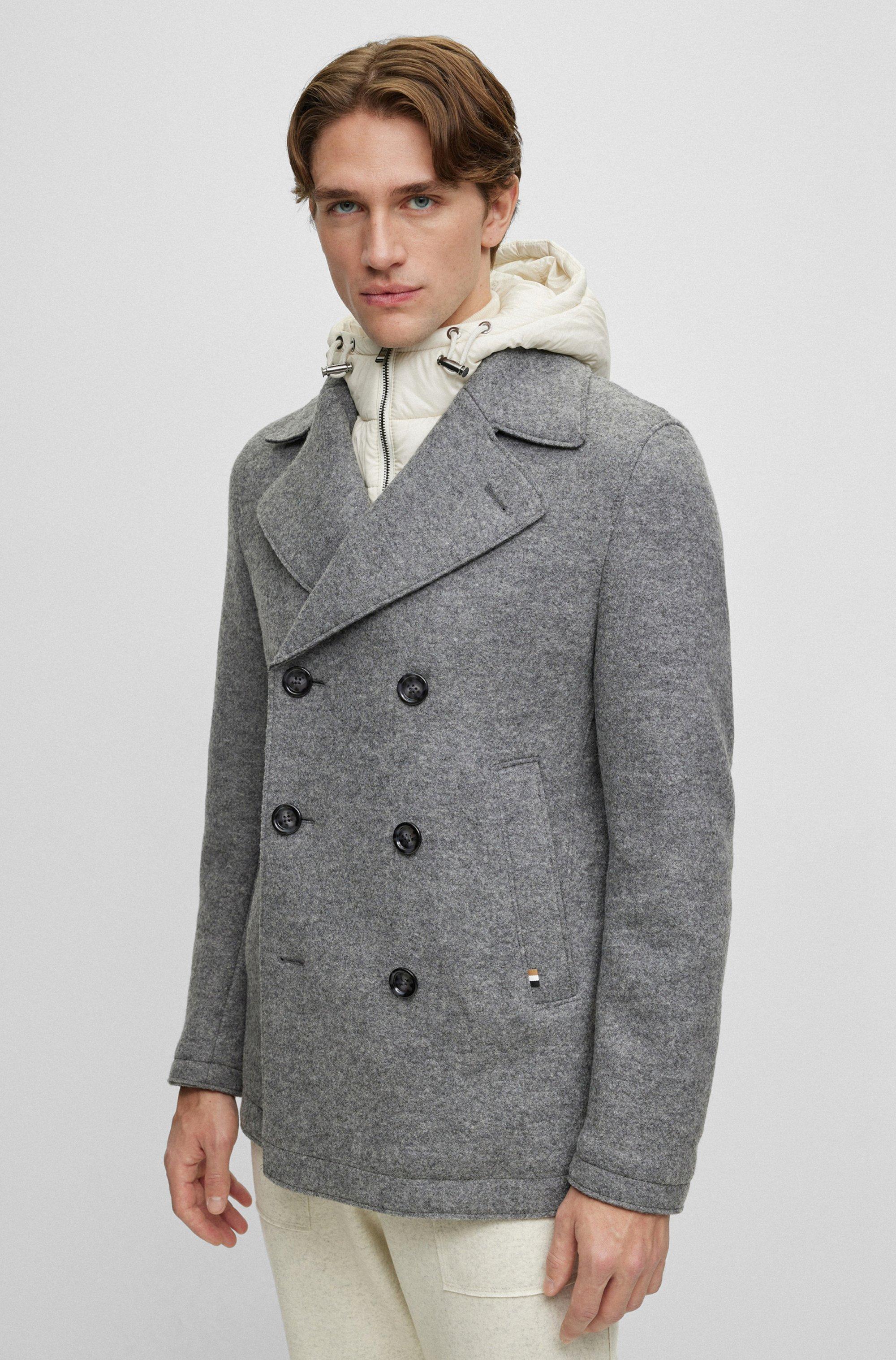 BOSS by HUGO BOSS Virgin-wool Slim-fit Coat With Hooded Inner in Gray for  Men | Lyst