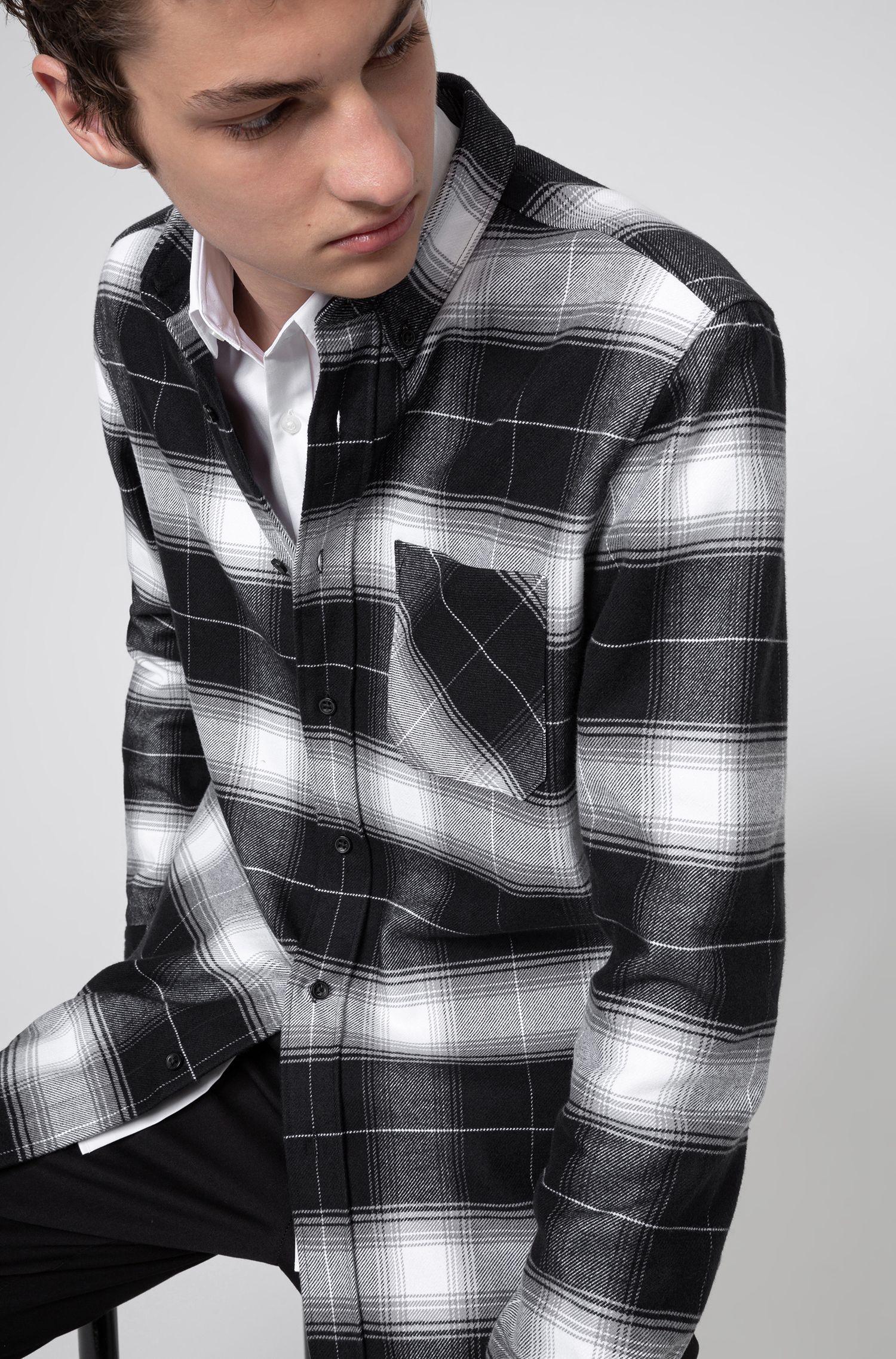 BOSS by Hugo Boss Relaxed Fit Shirt In Cotton Flannel With Glen Check 