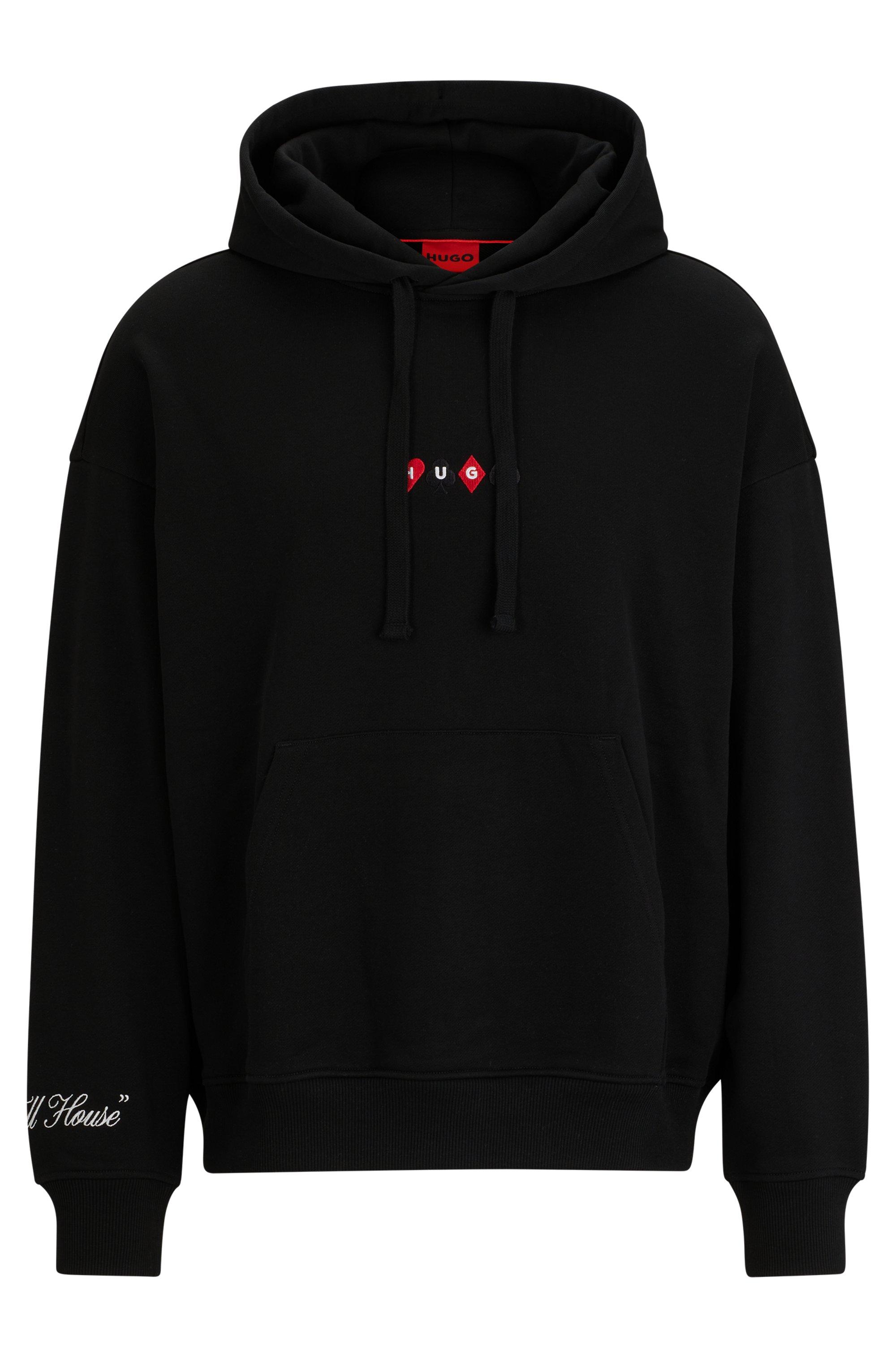 HUGO Oversized-fit Hoodie With Playing-card Artwork in Black for Men | Lyst
