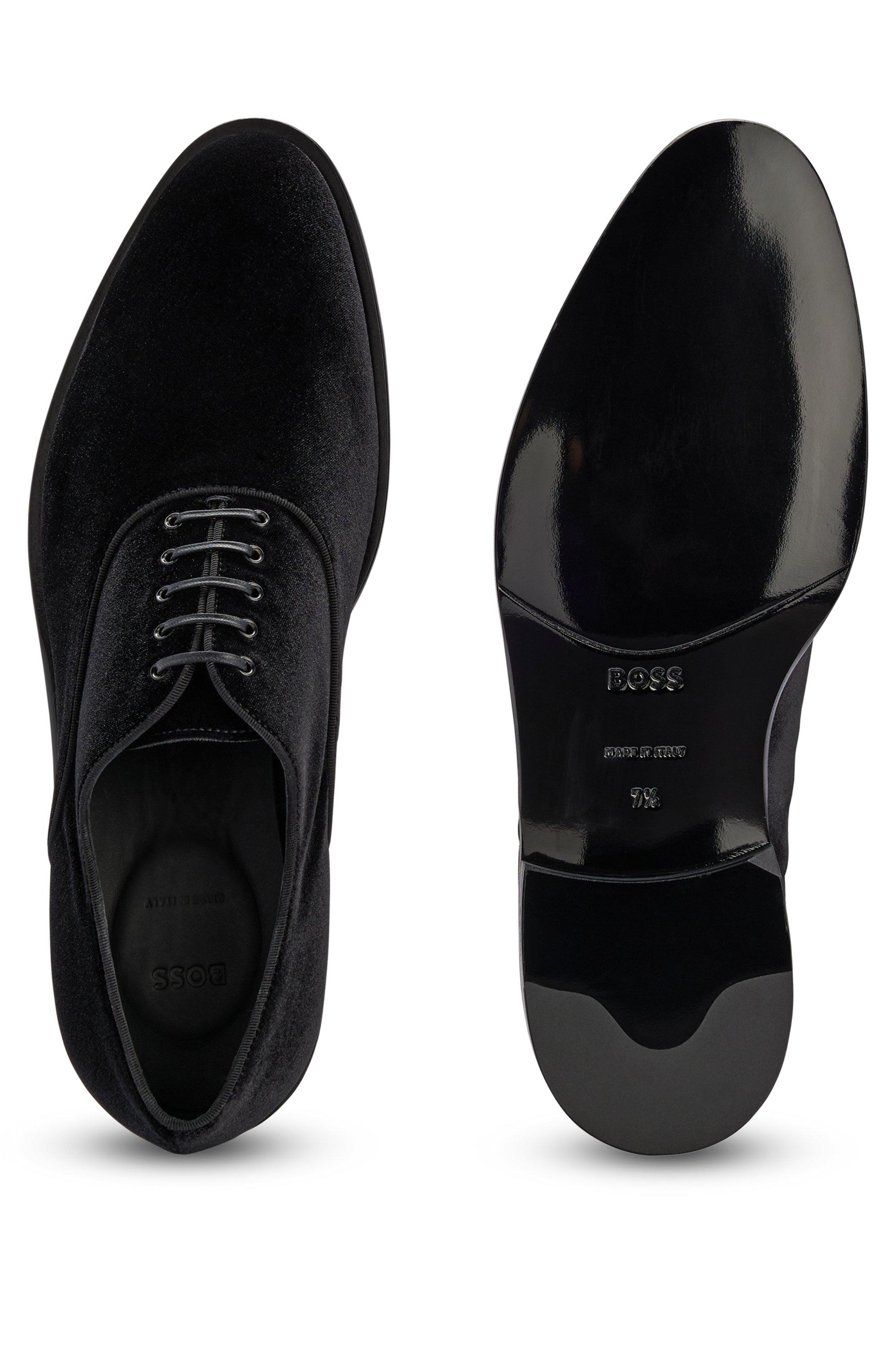 BOSS Italian Oxford Shoes In Velvet With Leather Sole in Black for