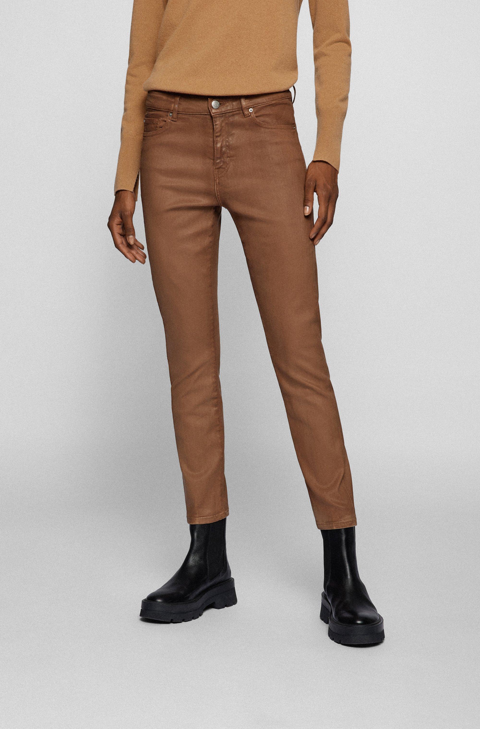 BOSS by HUGO BOSS Slim-fit Jeans In Coated Power-stretch Denim- Light Brown  Women's Jeans Size 30 | Lyst