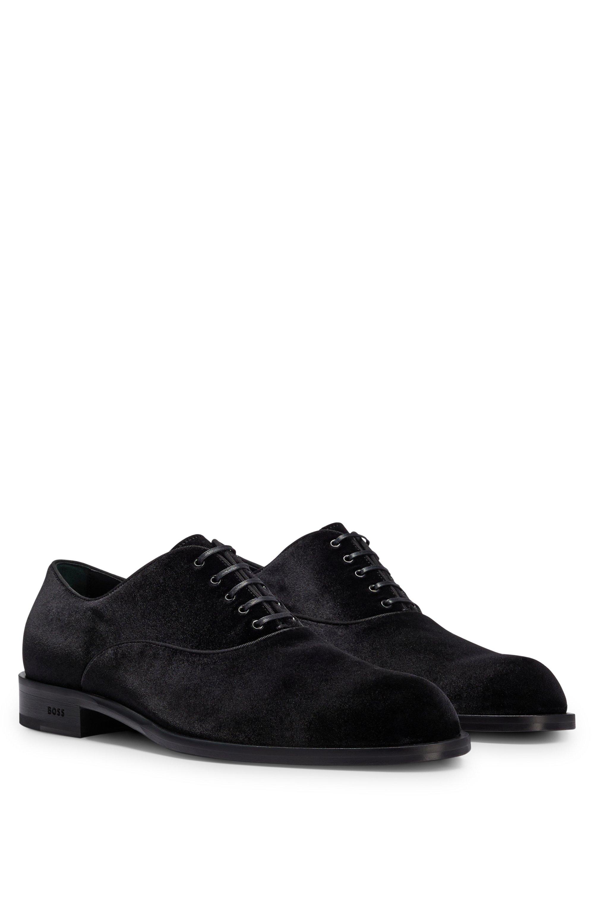 BOSS HUGO Italian Oxford Shoes In Velvet With Leather Sole in Black Men | Lyst