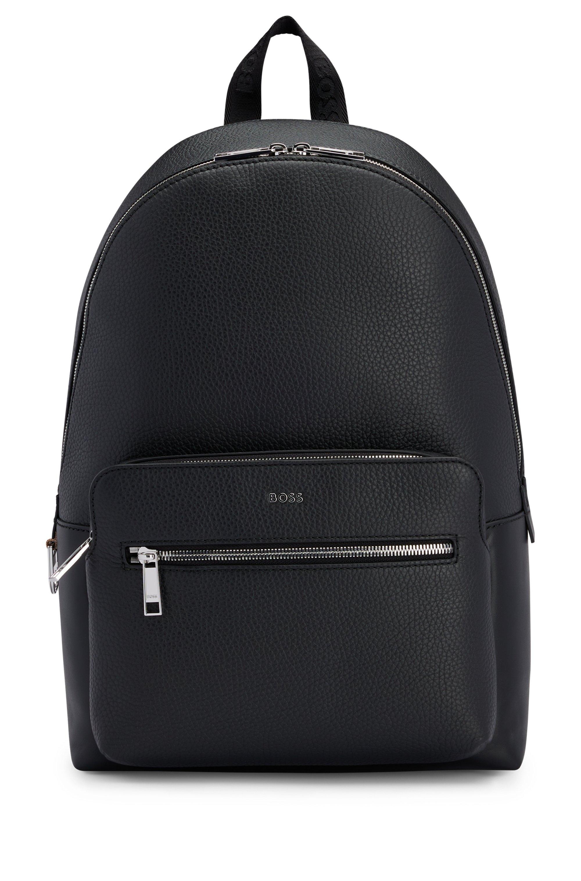 BOSS Grained-leather Backpack With Logo Lettering And Signature Stripe ...