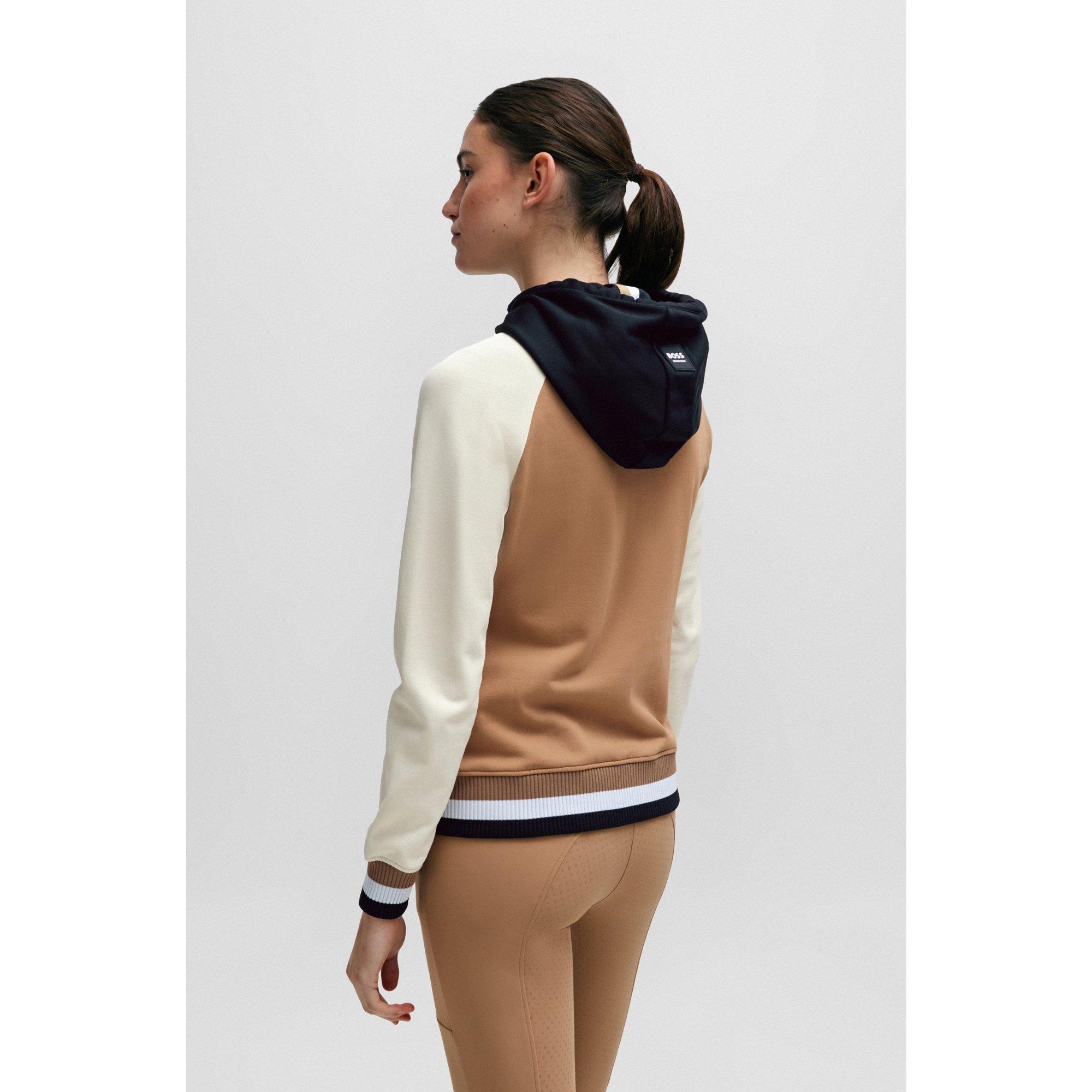 BOSS Equestrian Zip Up Colour Blocked Hoodie With Logo Patch in Natural Lyst UK