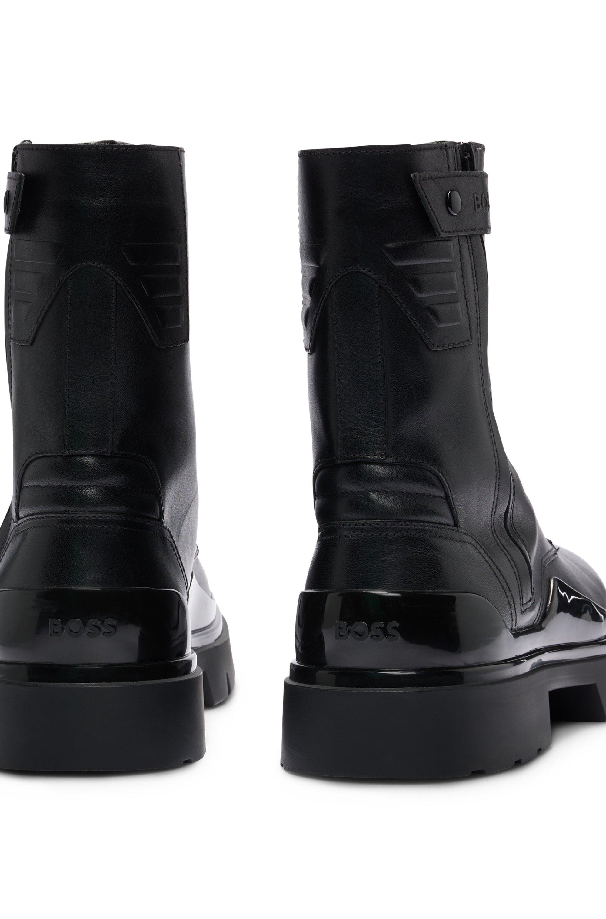 BOSS Leather Lace up Boots With Branded Strap in Black for Men Lyst