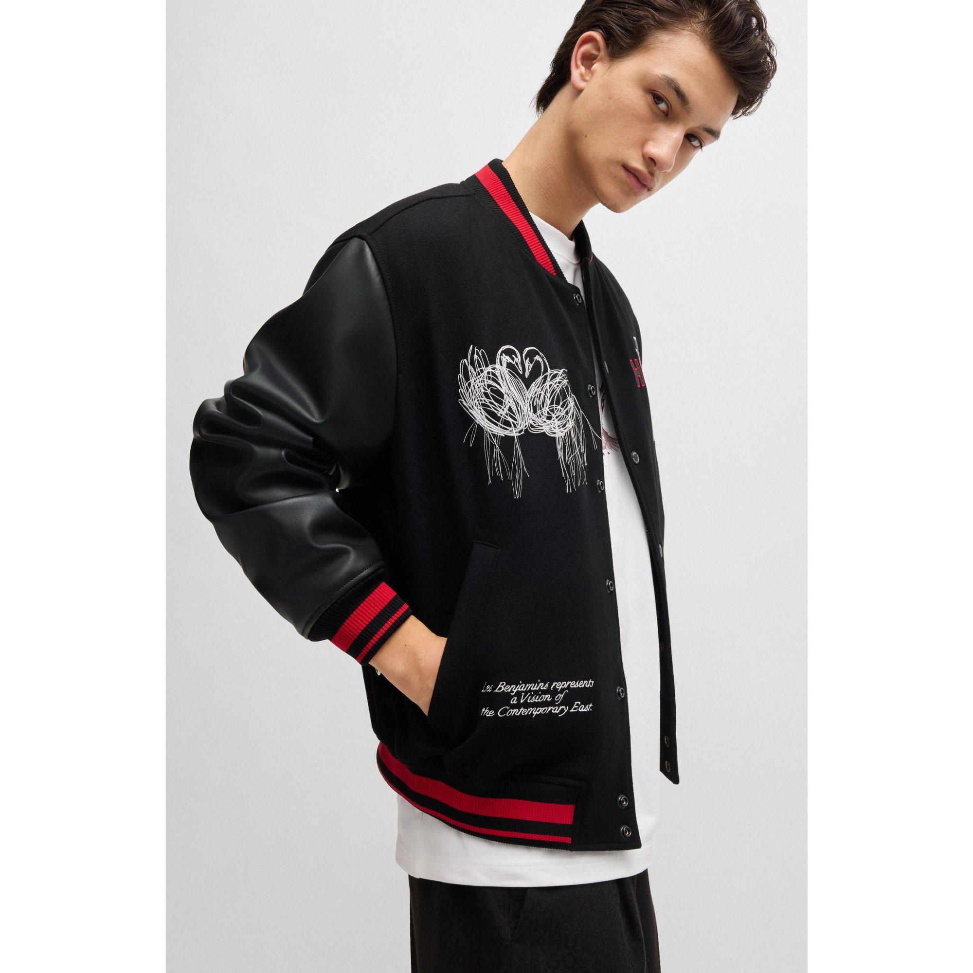 HUGO X Les Benjamins Bomber Jacket With Special Graphics in Black
