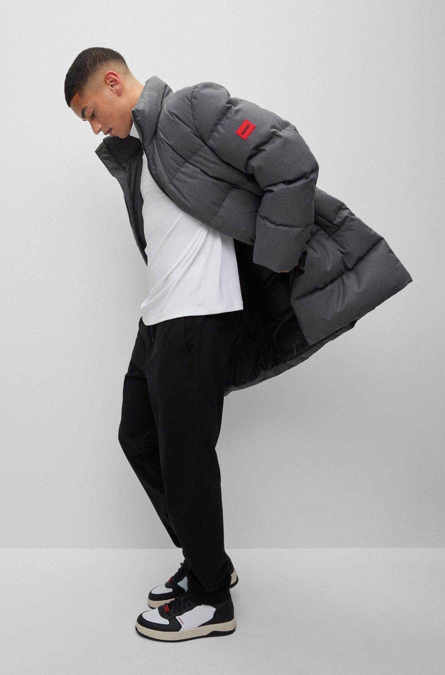 Water repellent down puffer coat with red logo label Clearance