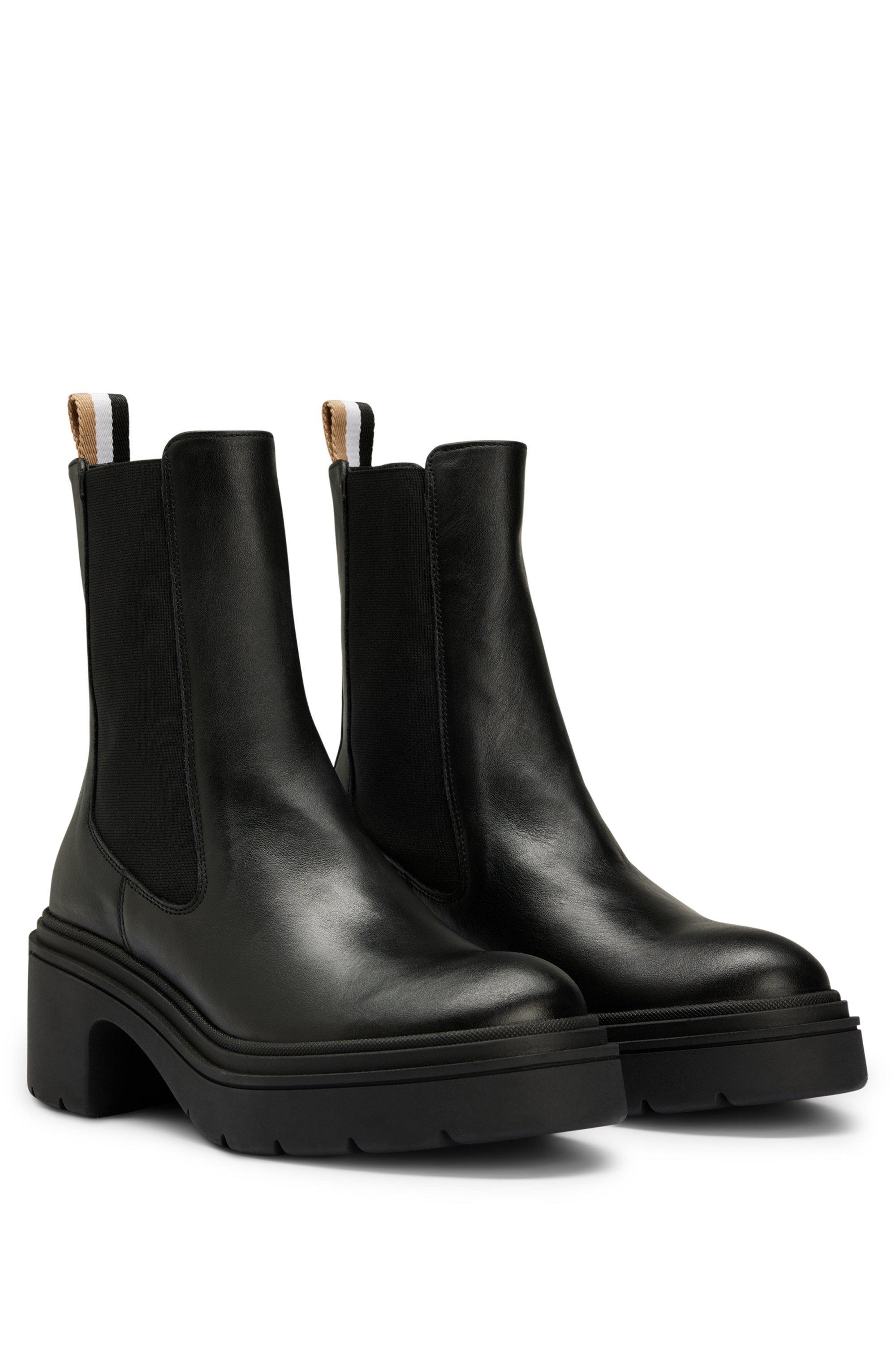 BOSS by HUGO BOSS Block-heel Leather Chelsea Boots With Logo Trim in Black  | Lyst