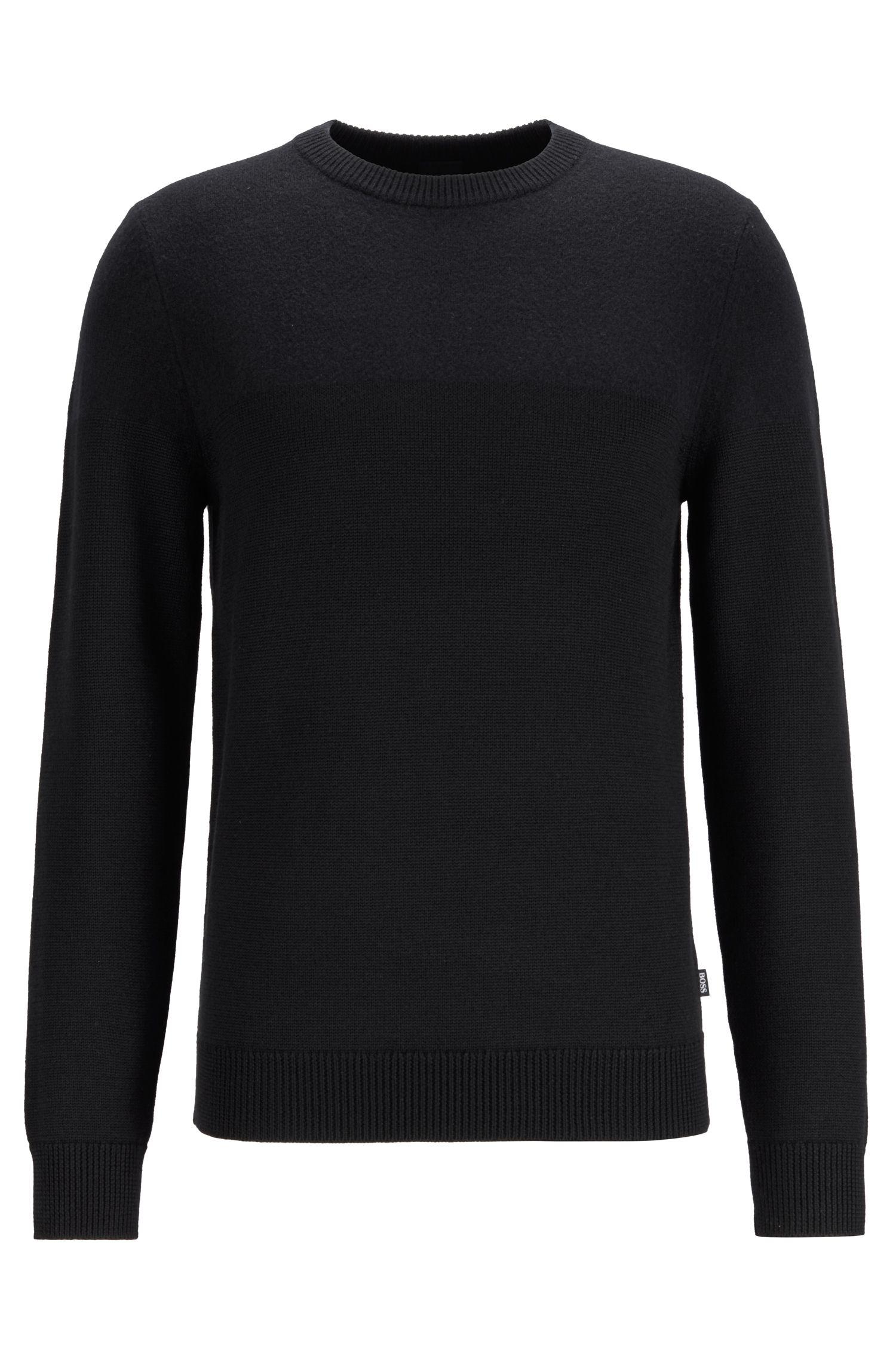 BOSS by Hugo Boss Crew Neck Sweater In Virgin Wool With Brushed Panel