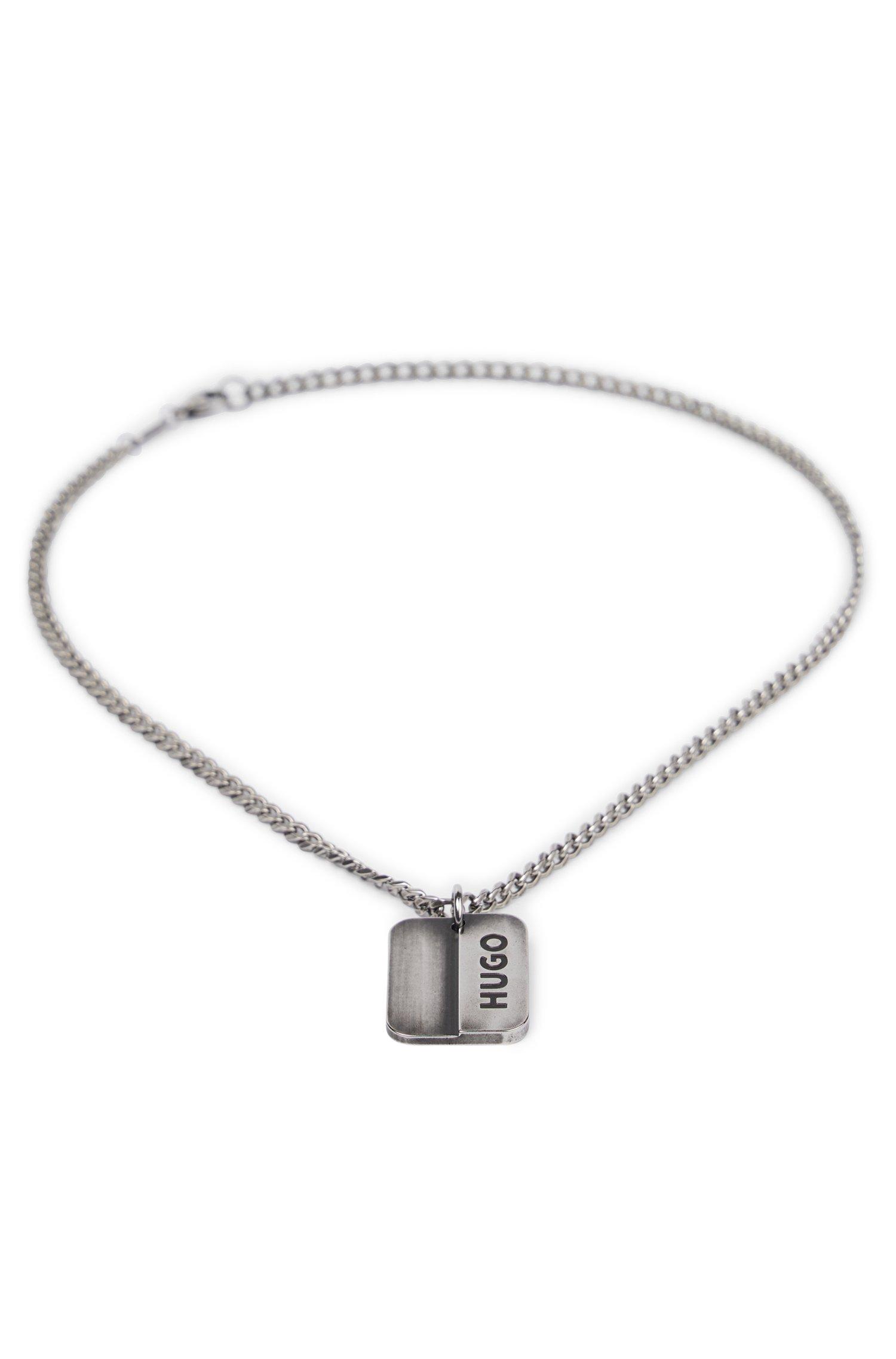 BOSS Chain Necklace With Two tone Dog tag Logo Pendant in Metallic