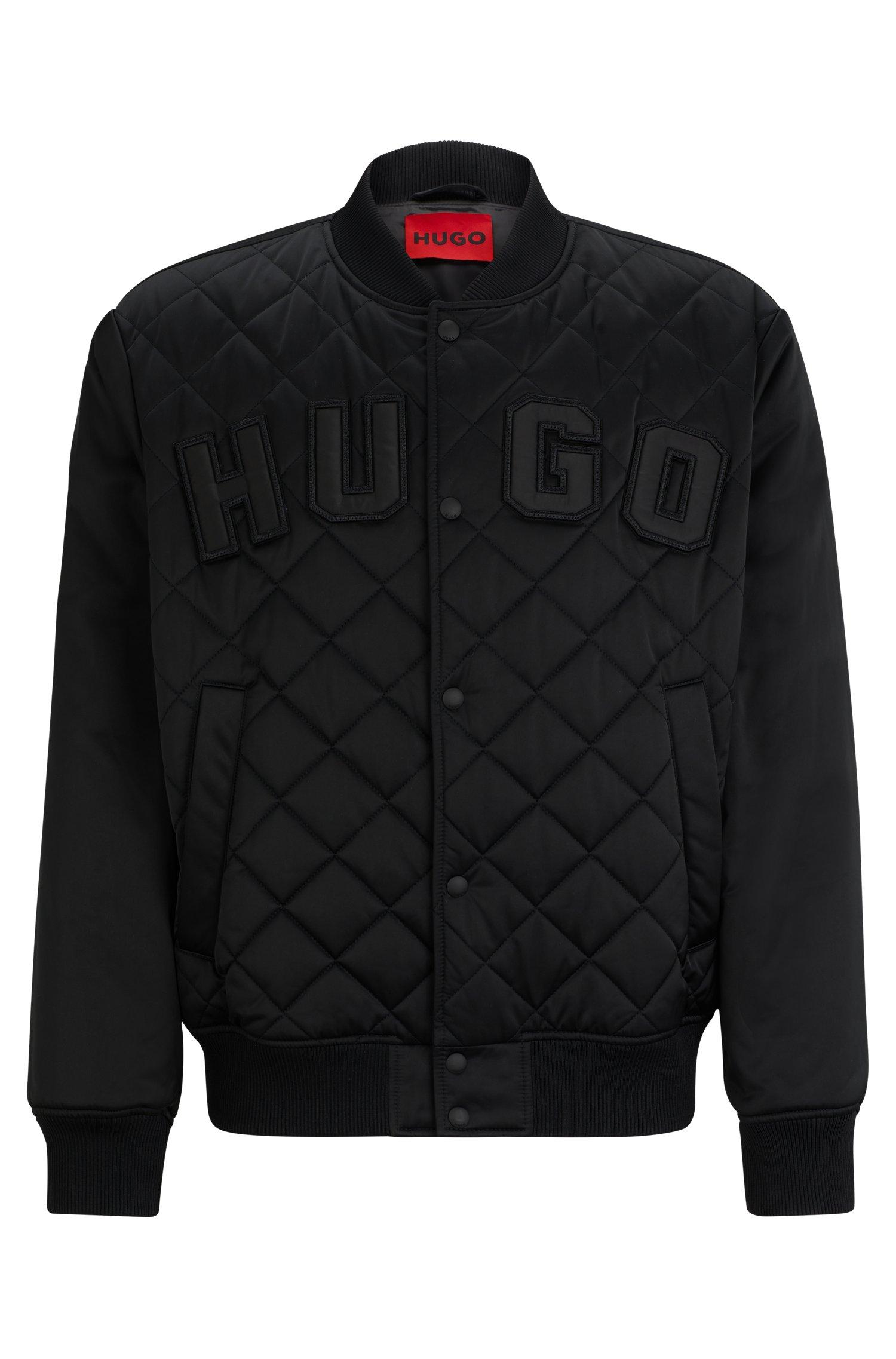 HUGO Water repellent Satin Bomber Jacket With Varsity style Logo