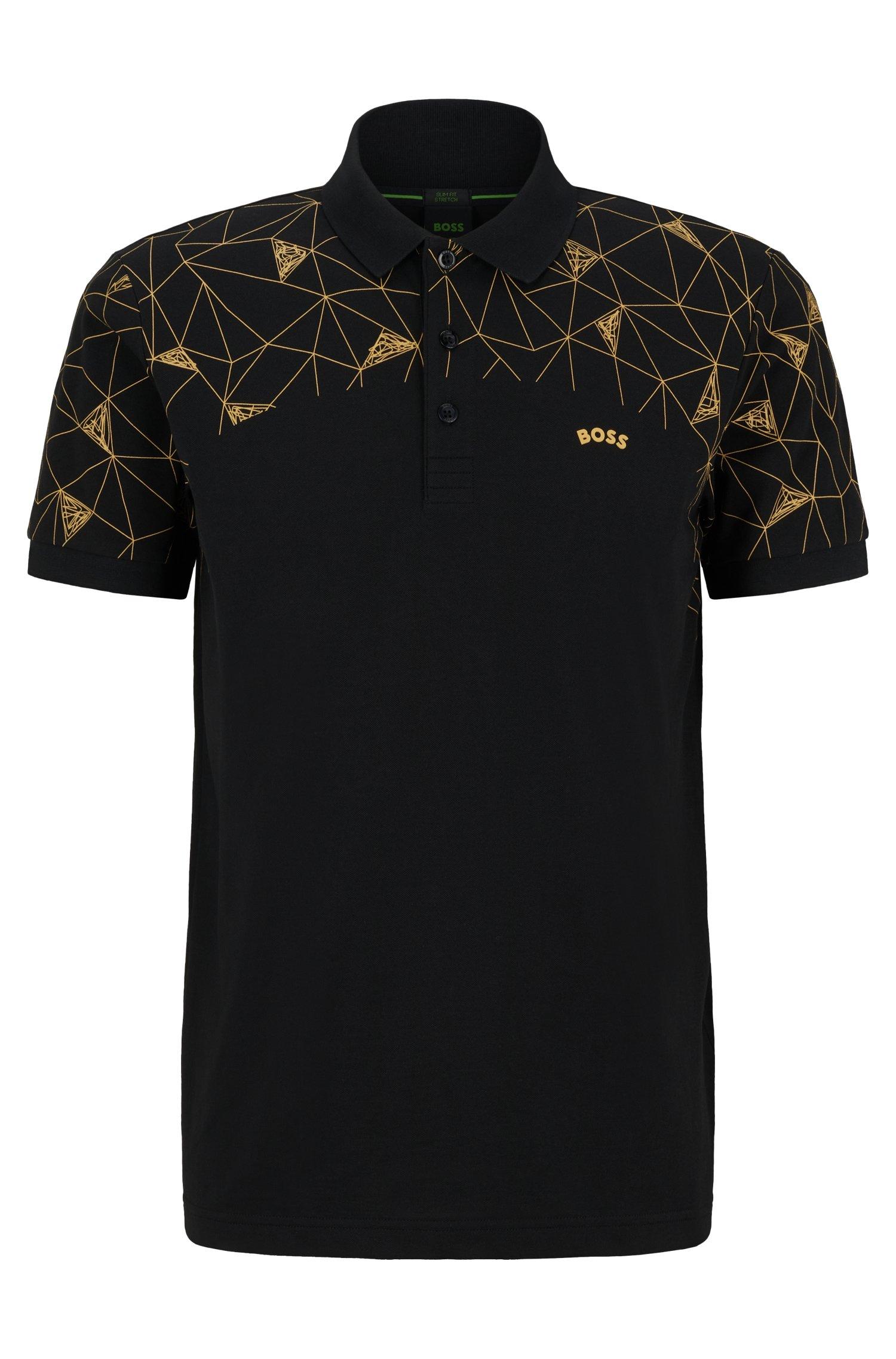 BOSS Cotton blend Slim fit Polo Shirt With Grid Artwork in Black for Men Lyst UK