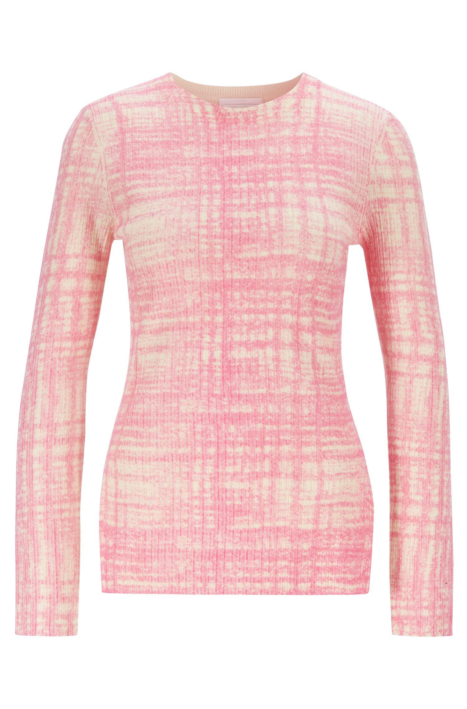BOSS Printed Sweater In Ribbed Virgin Wool in Patterned (Pink) - Lyst