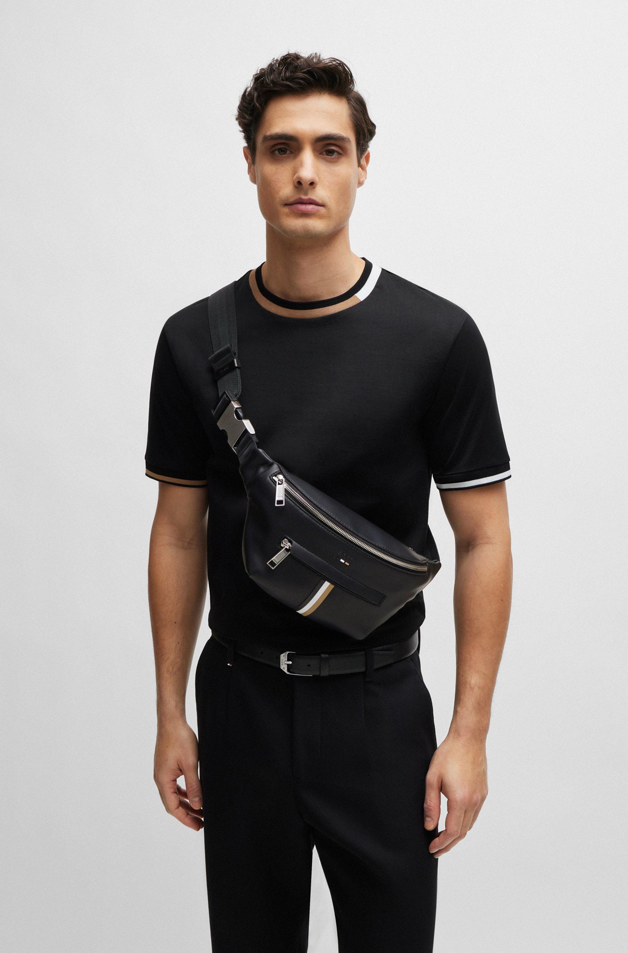 BOSS Faux-Leather Belt Bag With Signature Stripe in Black for Men