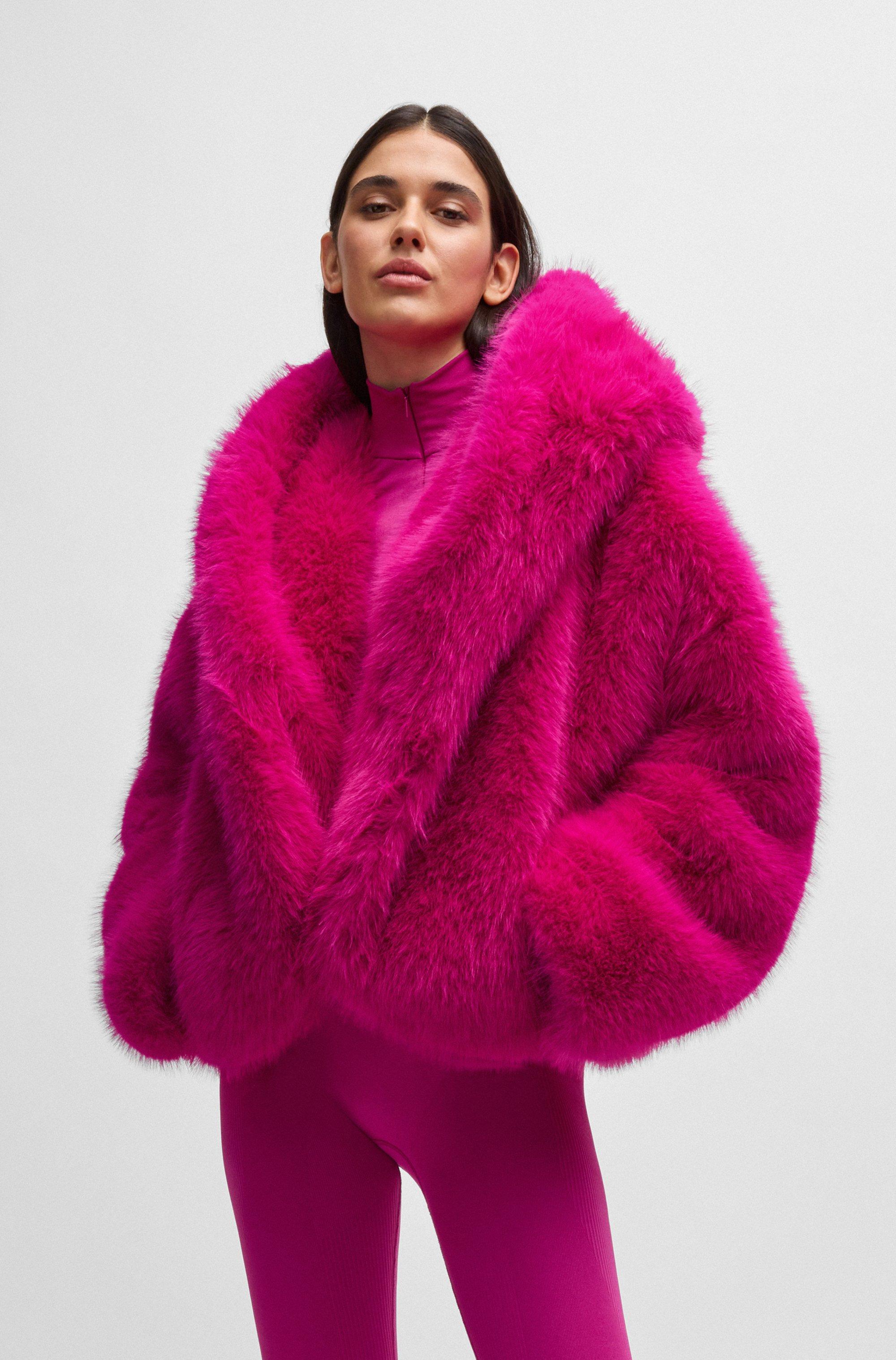 BOSS Naomi X Short Coat In Faux Fur in Pink | Lyst