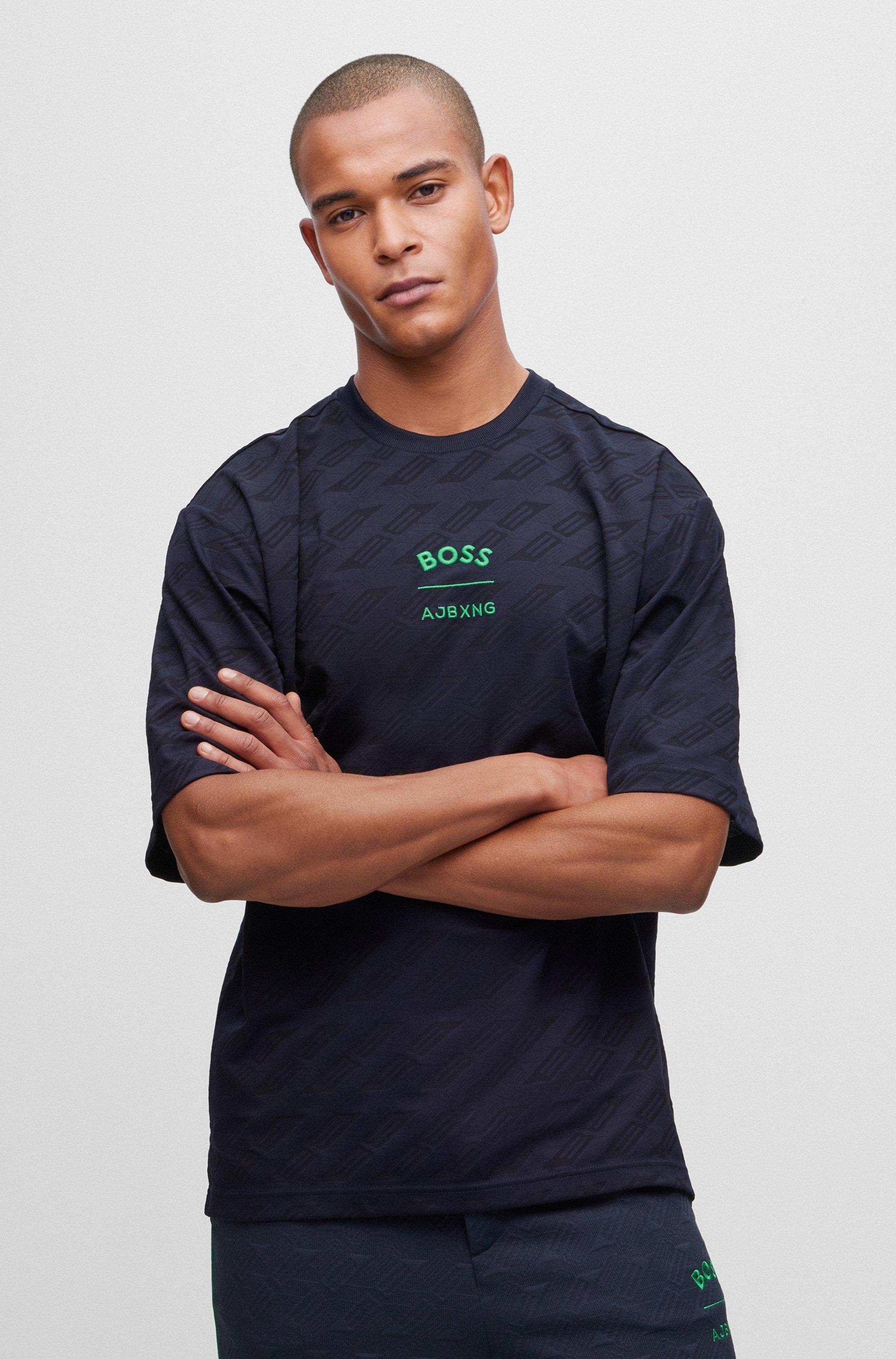 BOSS by HUGO BOSS X Ajbxng Relaxed-fit Logo-print T-shirt With Monogram  Jacquard in Blue for Men | Lyst