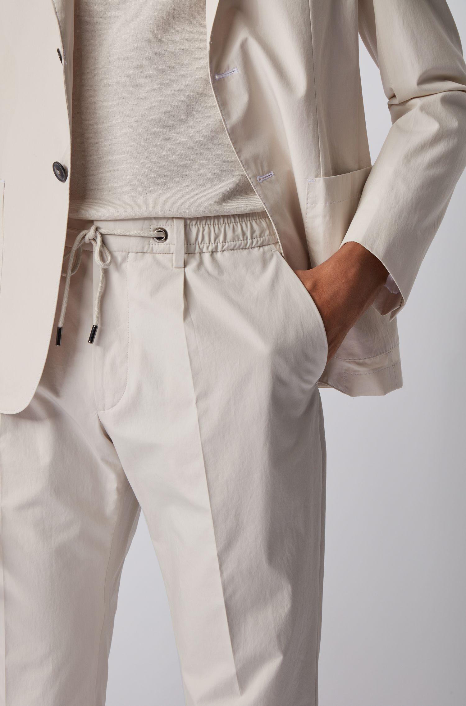 BOSS by Hugo Boss Slim Fit Pants In Cotton With Drawstring Waist in Natural for Men Lyst