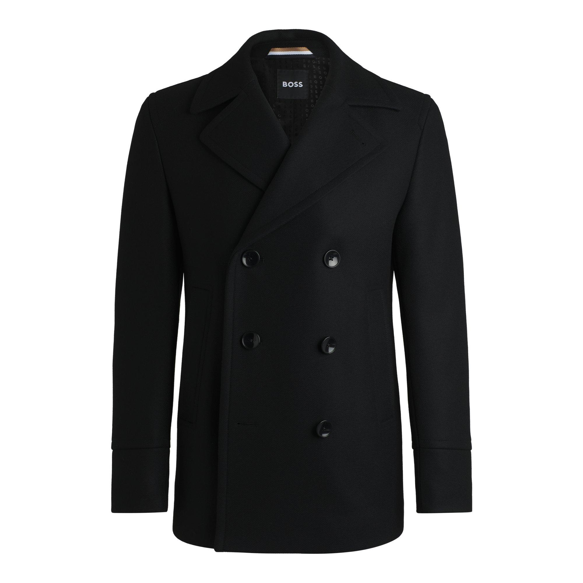 BOSS Slim-Fit Double-Breasted Short Coat in Black for Men Lyst UK