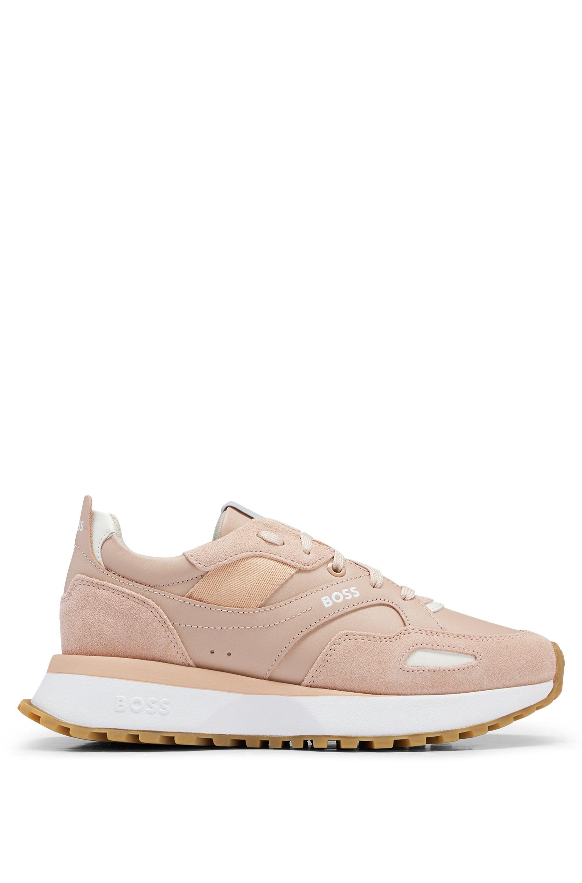 BOSS by HUGO BOSS Mixed-material Lace-up Trainers With Leather Facings in  Pink | Lyst