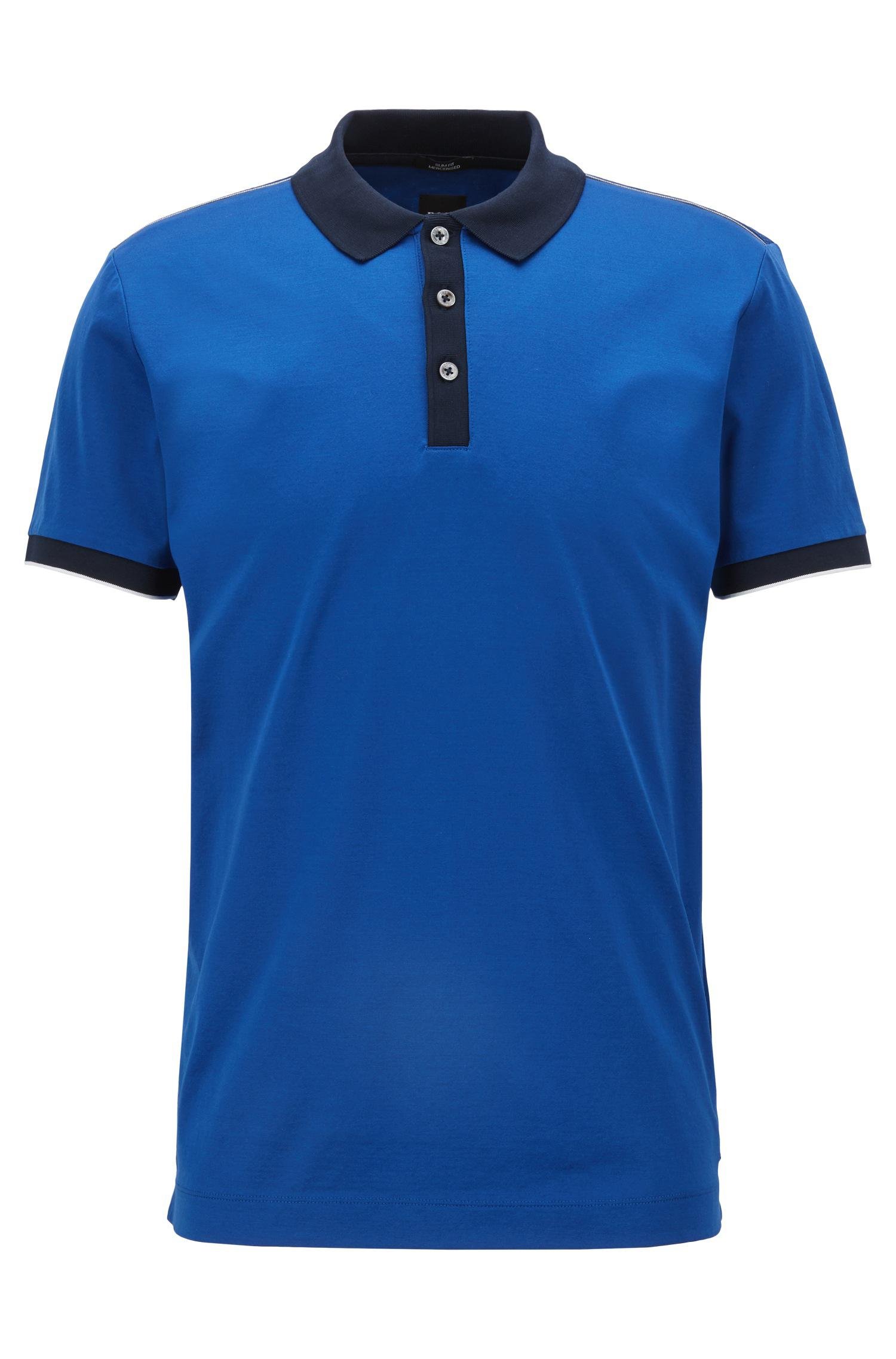 BOSS Slim-fit Polo Shirt In Mercerized Cotton in Blue for Men - Lyst
