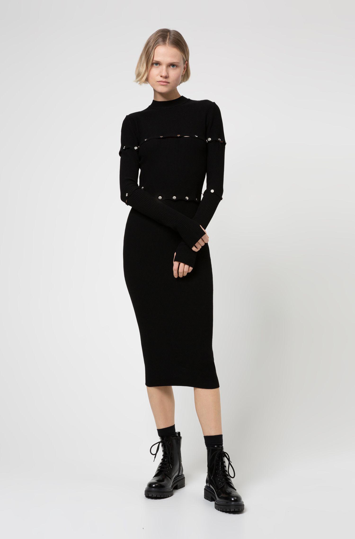 BOSS by Hugo Boss Multi Way Knitted Midi Dress With Polished Stud Detailing in Black Lyst