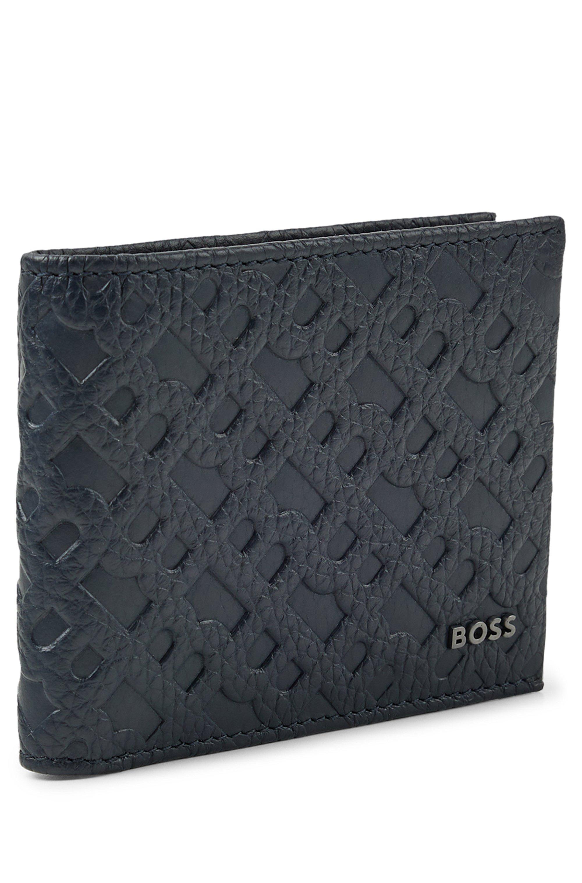BOSS by HUGO BOSS Monogram-embossed Billfold Wallet In Grained Leather in  Blue for Men | Lyst