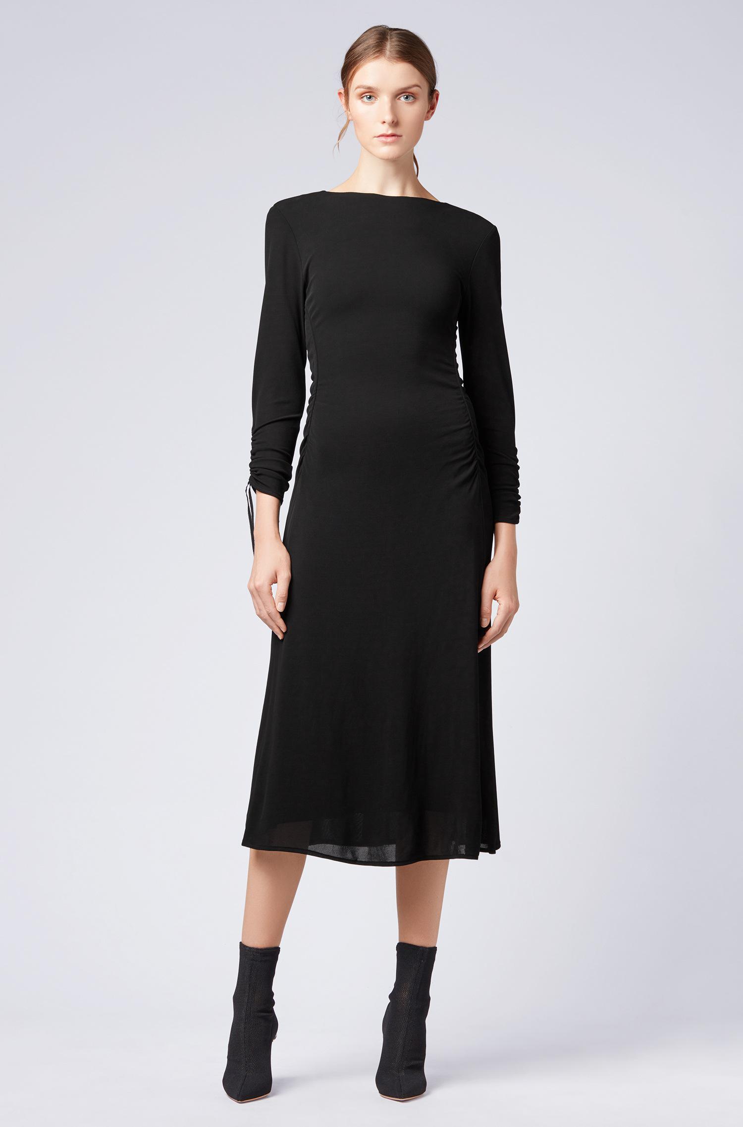 BOSS by Hugo Boss Synthetic Longlength Mattejersey Dress With Gathered Sleeves in Black Lyst
