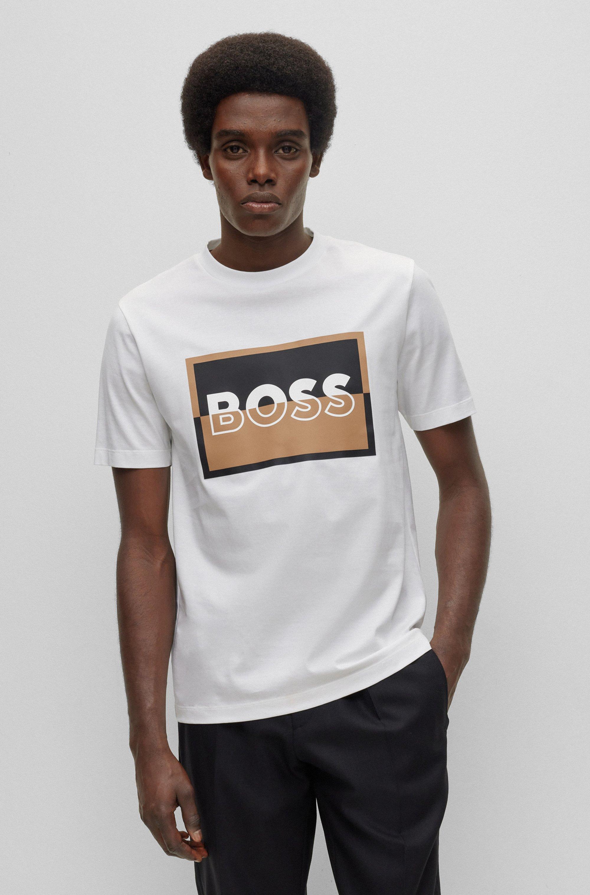 BOSS by HUGO BOSS Slim-fit T-shirt In Mercerised Cotton With Split Logo in  White for Men | Lyst