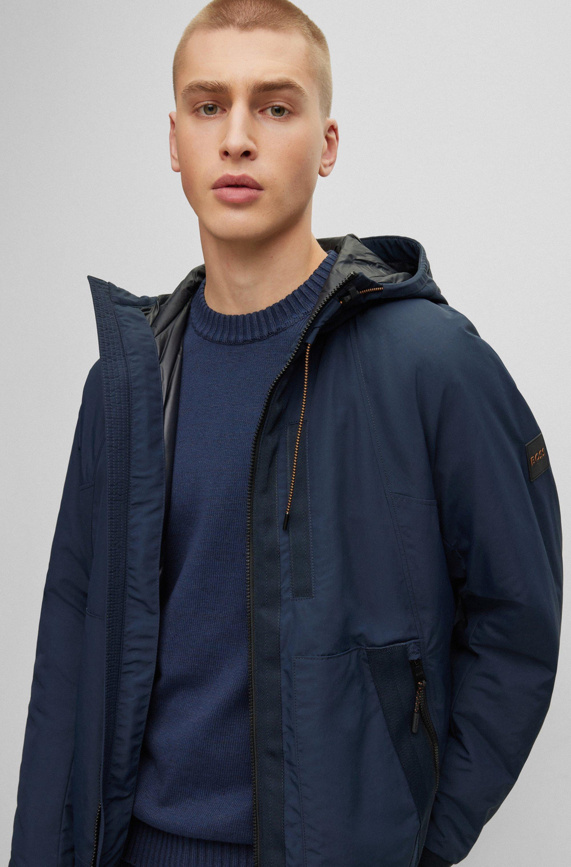 BOSS by HUGO BOSS Water-repellent Hooded Jacket With Logo Details in Blue  for Men | Lyst