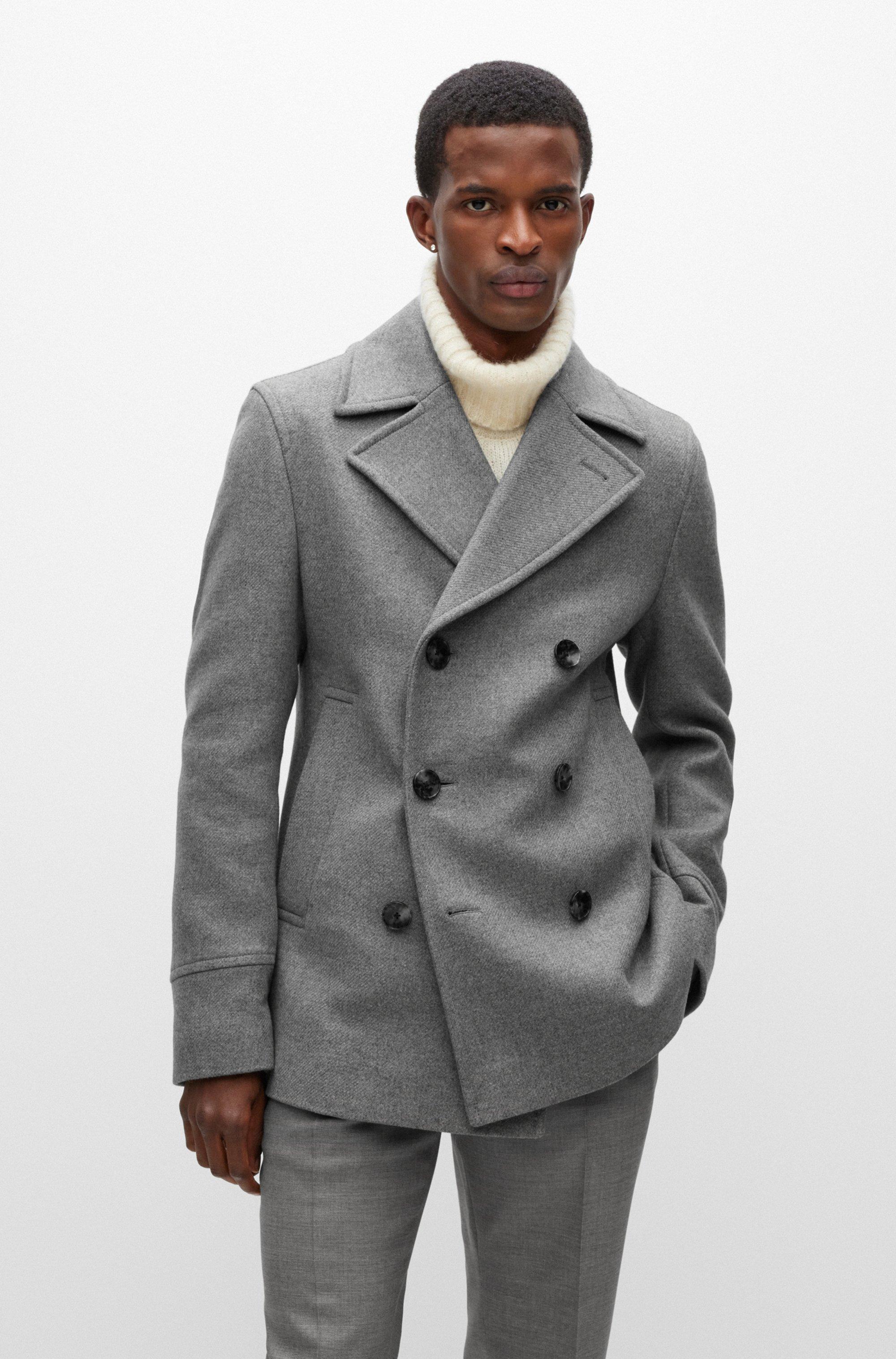 BOSS by HUGO BOSS Wool-blend Slim-fit Coat With Double-breasted Closure in  Gray for Men | Lyst