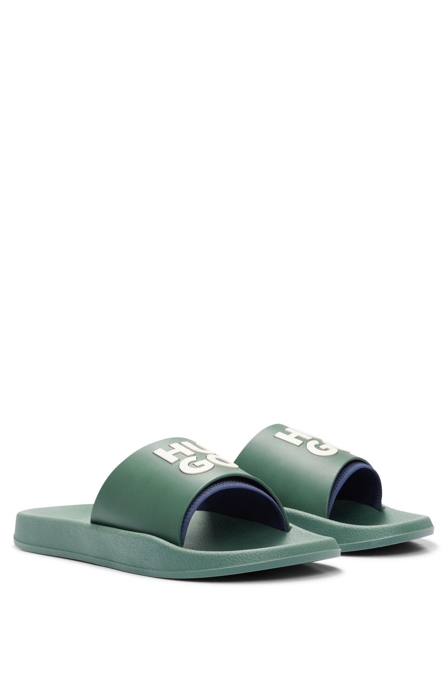 BOSS by HUGO BOSS Italian-made Slides With Stacked Logo in Green for ...