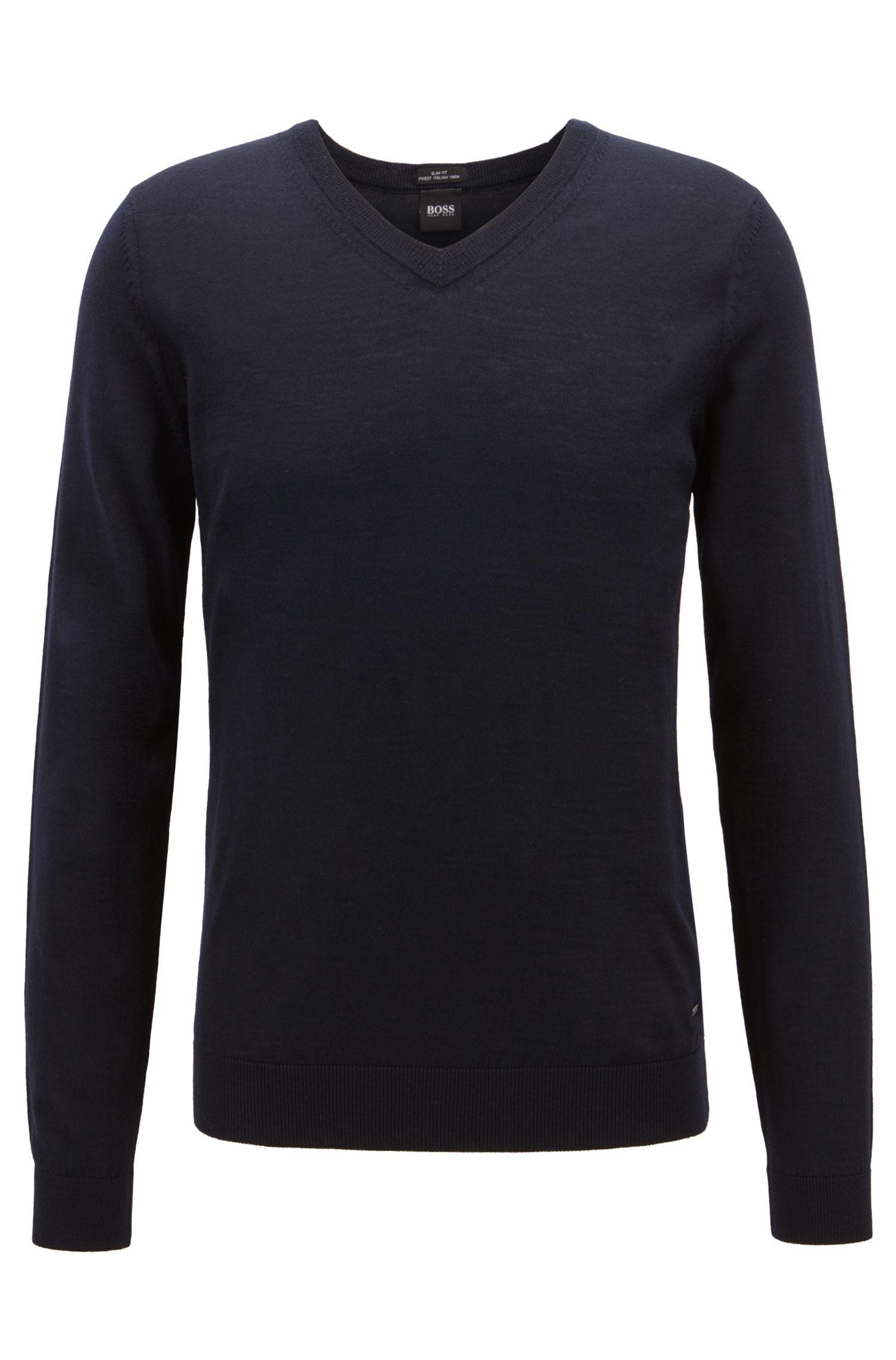 Lyst - BOSS V-neck Sweater In Mulesing-free Wool in Blue for Men - Save 41%