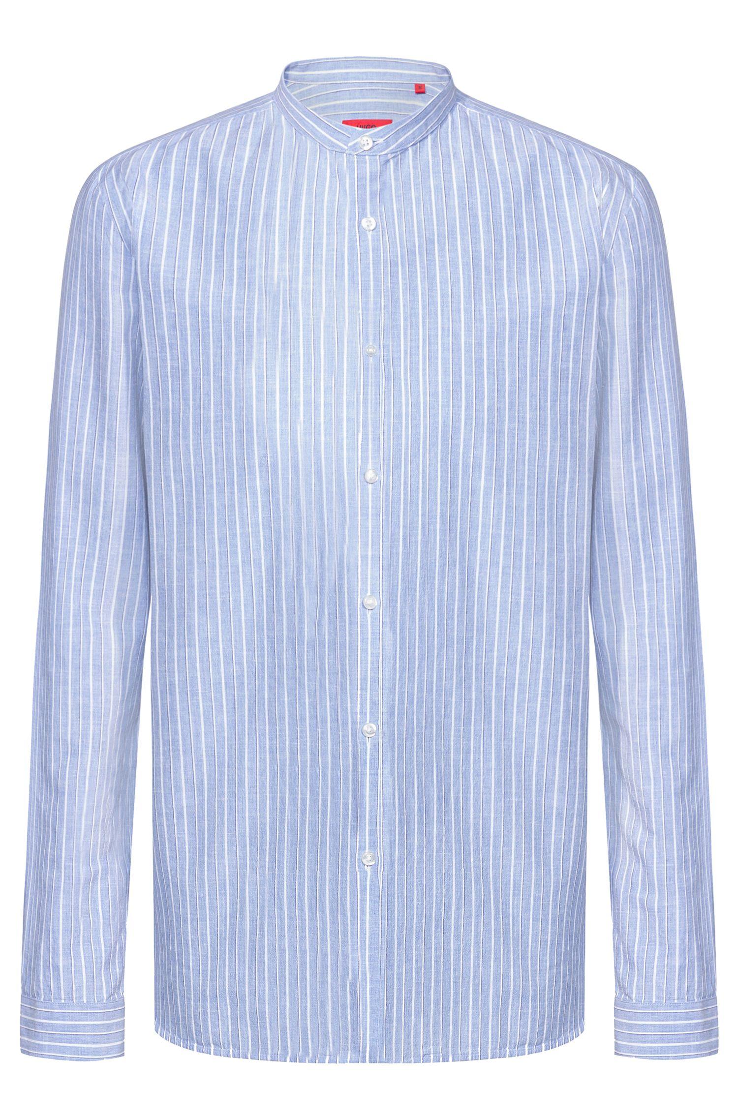 BOSS by Hugo Boss Relaxed Fit Striped Shirt In A Melange Cotton Blend ...
