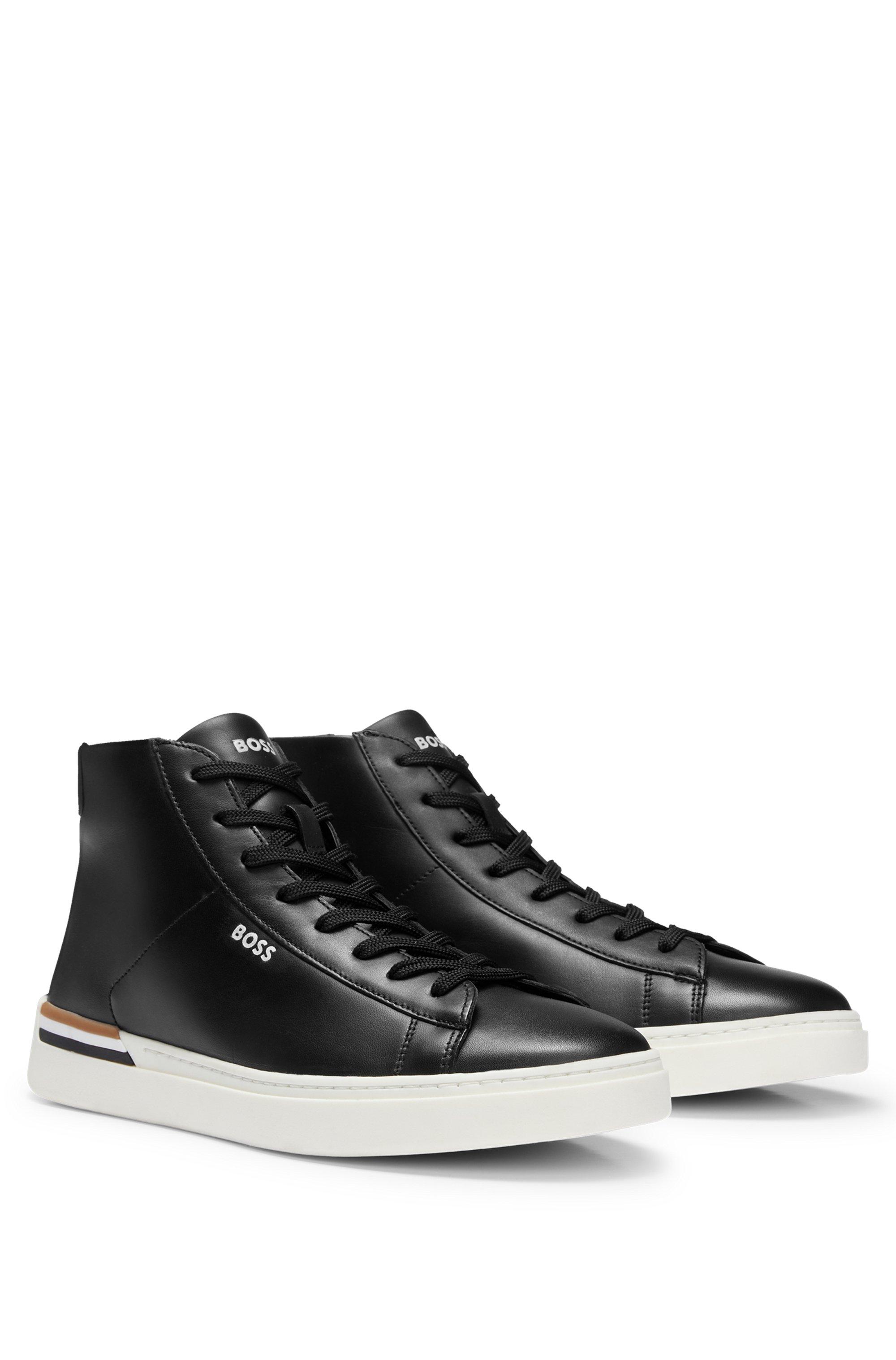 BOSS by HUGO BOSS High-top Trainers In Smooth Leather With Signature Stripe  in Black for Men | Lyst