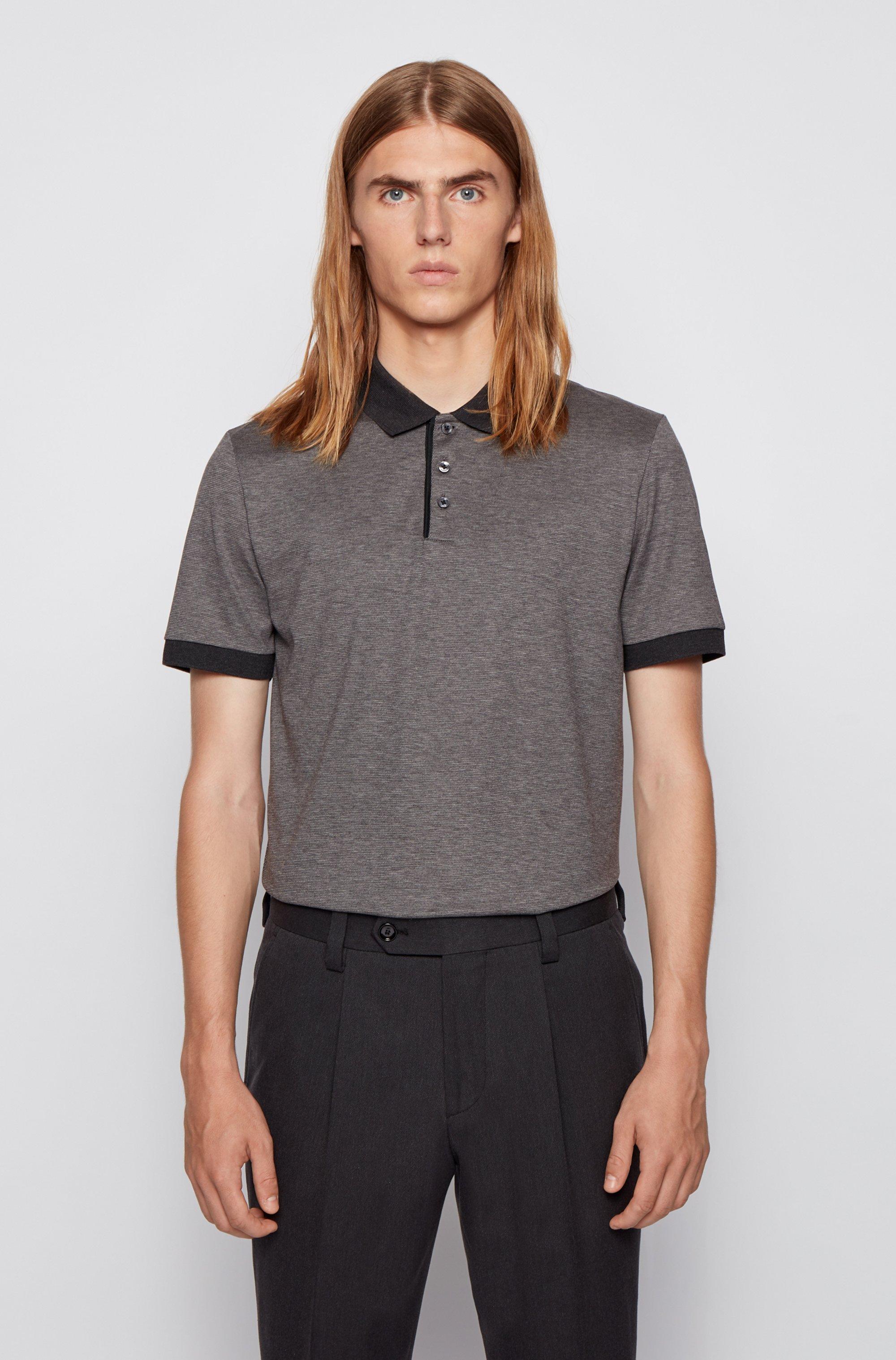 BOSS - Mercerized-cotton polo shirt with signature-stripe collar