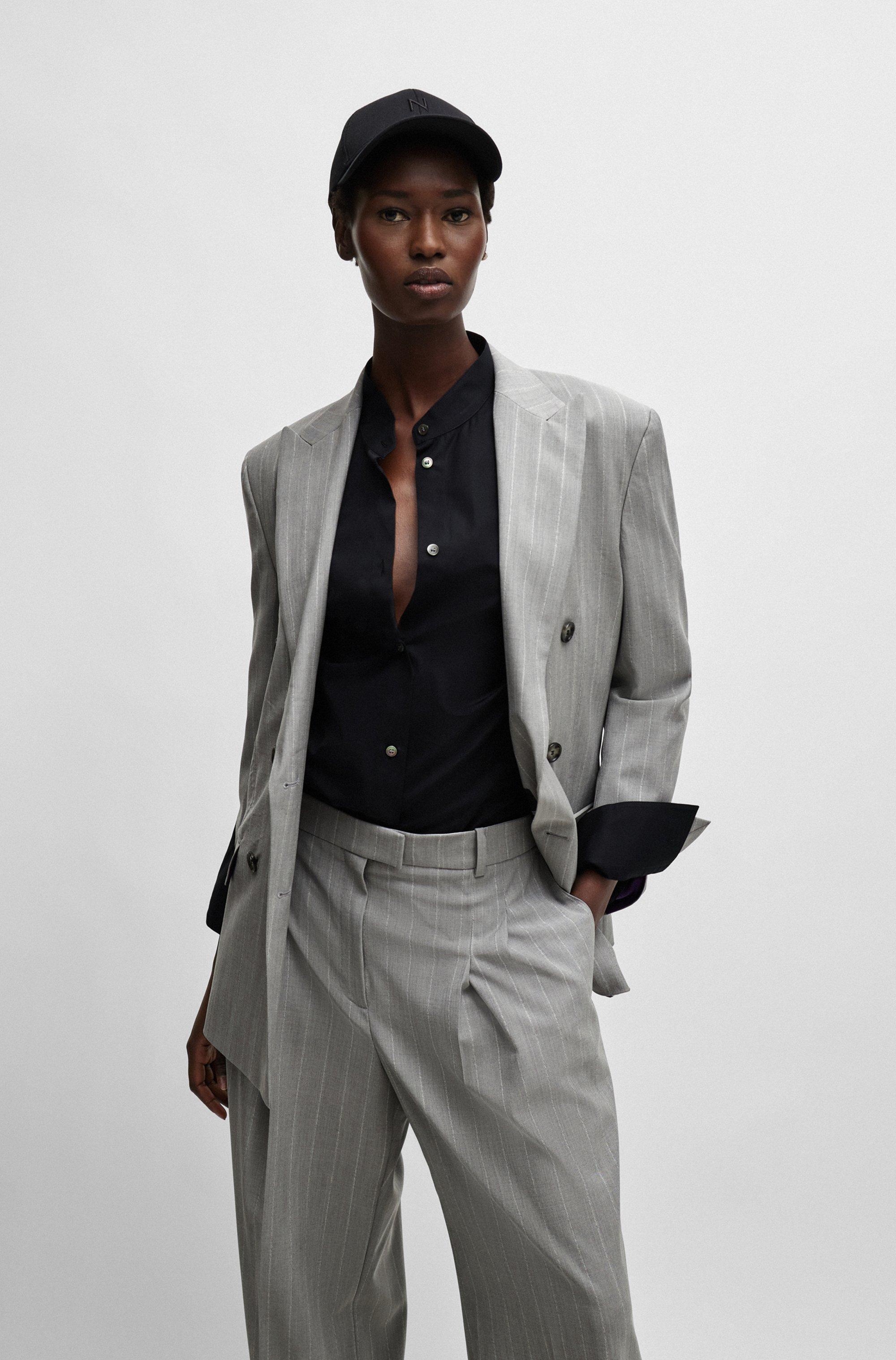 BOSS Naomi X Oversized-fit Jacket In Pinstripe Virgin Wool in Gray