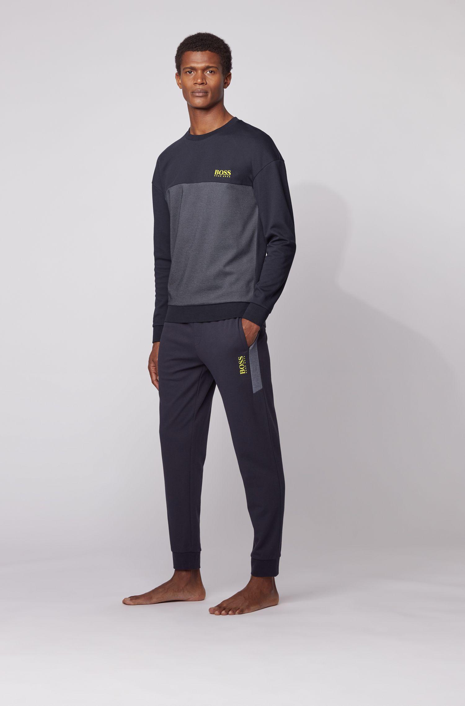 BOSS by Hugo Boss Cotton Color Block Loungewear Sweatshirt With Heat Seal Logo in Dark Blue
