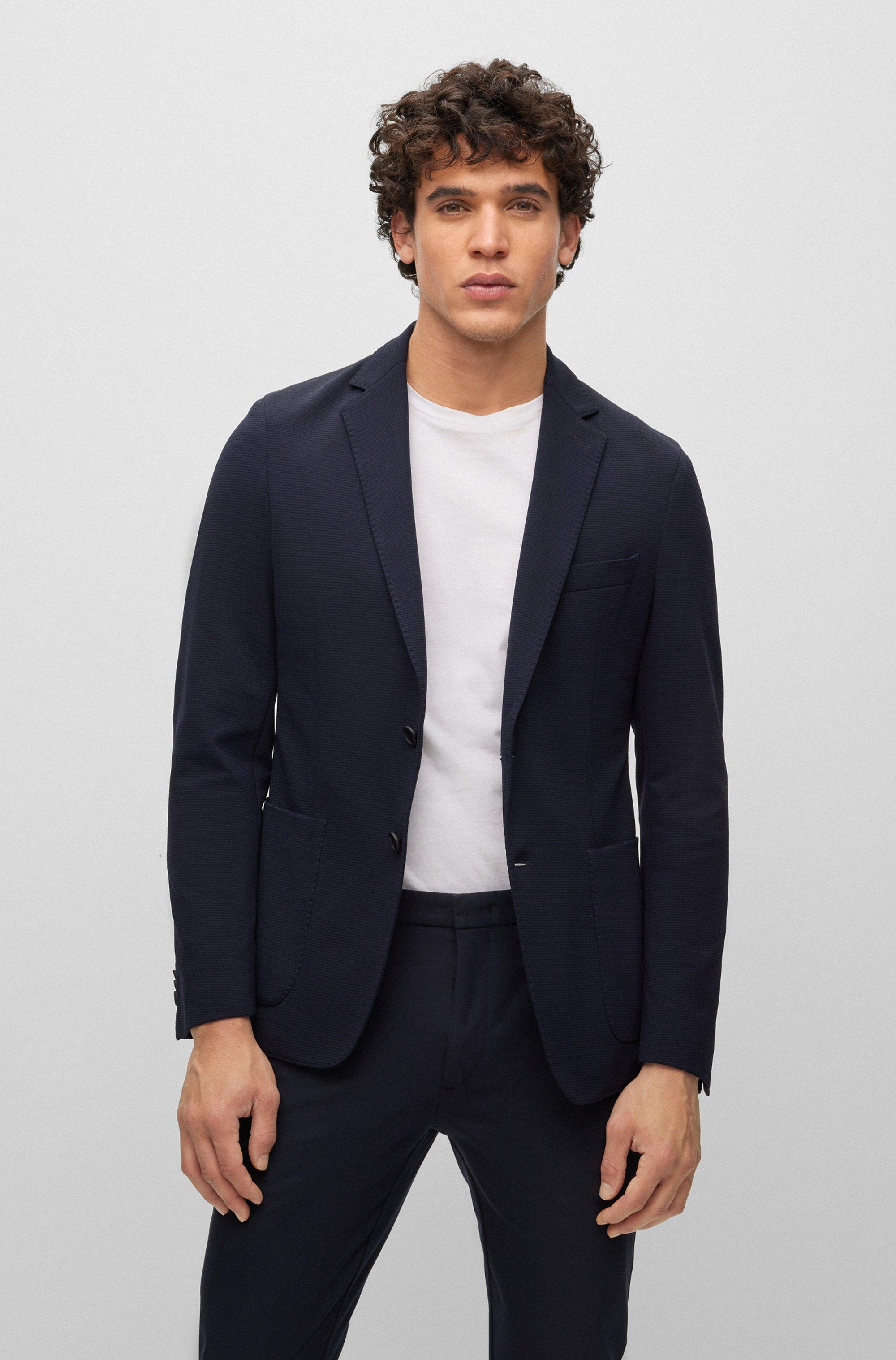 BOSS by HUGO BOSS Slim-fit Jacket In Micro-patterned Performance-stretch  Jersey in Blue for Men | Lyst