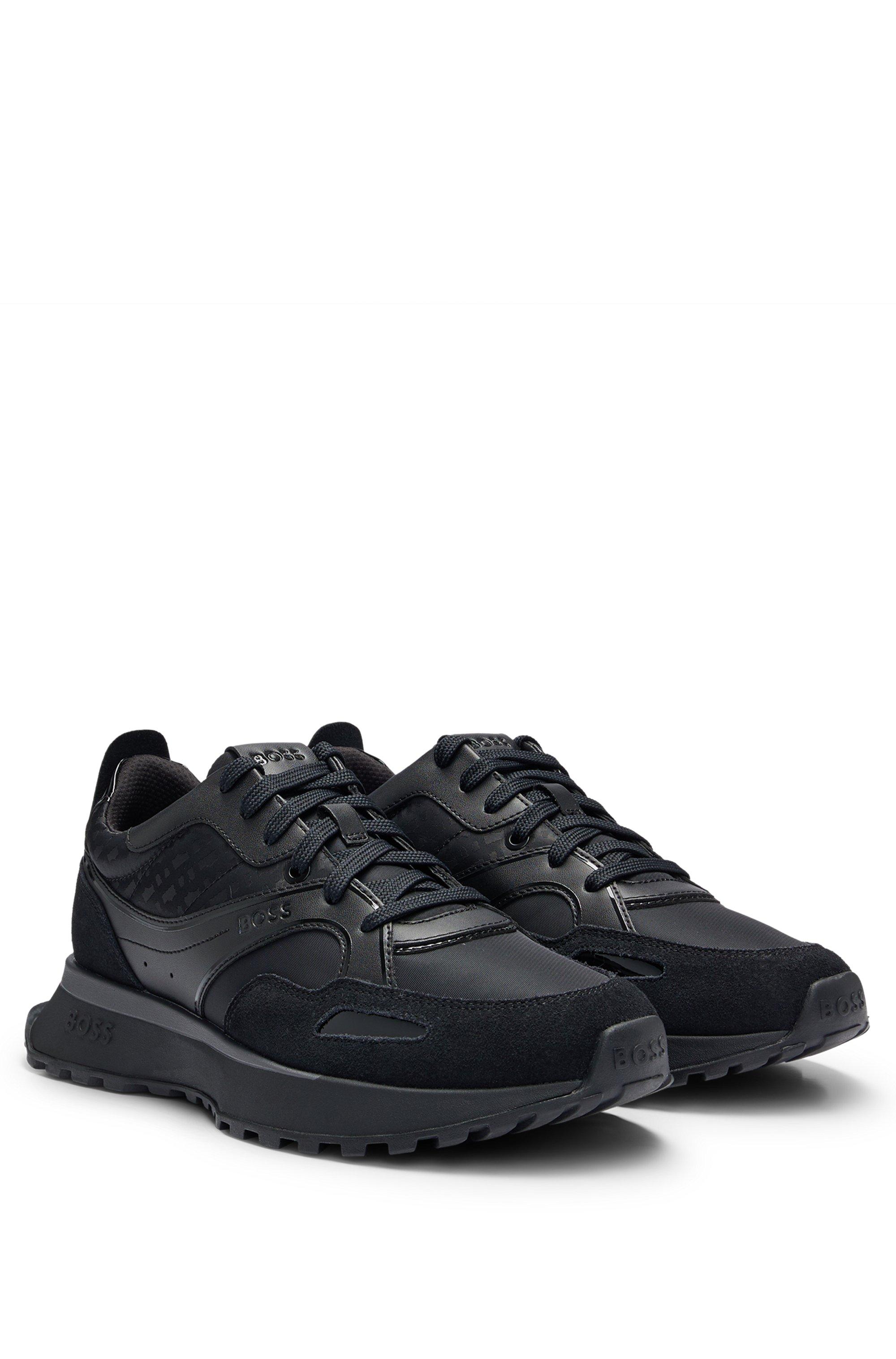 BOSS by HUGO BOSS Mixed-material Trainers With Monogram-jacquard Trims in  Black for Men | Lyst