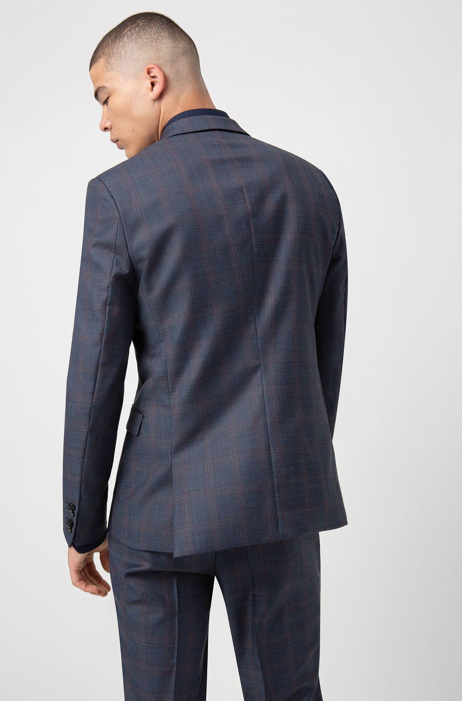 HUGO Extraslimfit Suit In Checkered Virgin Wool in Dark Blue (Blue