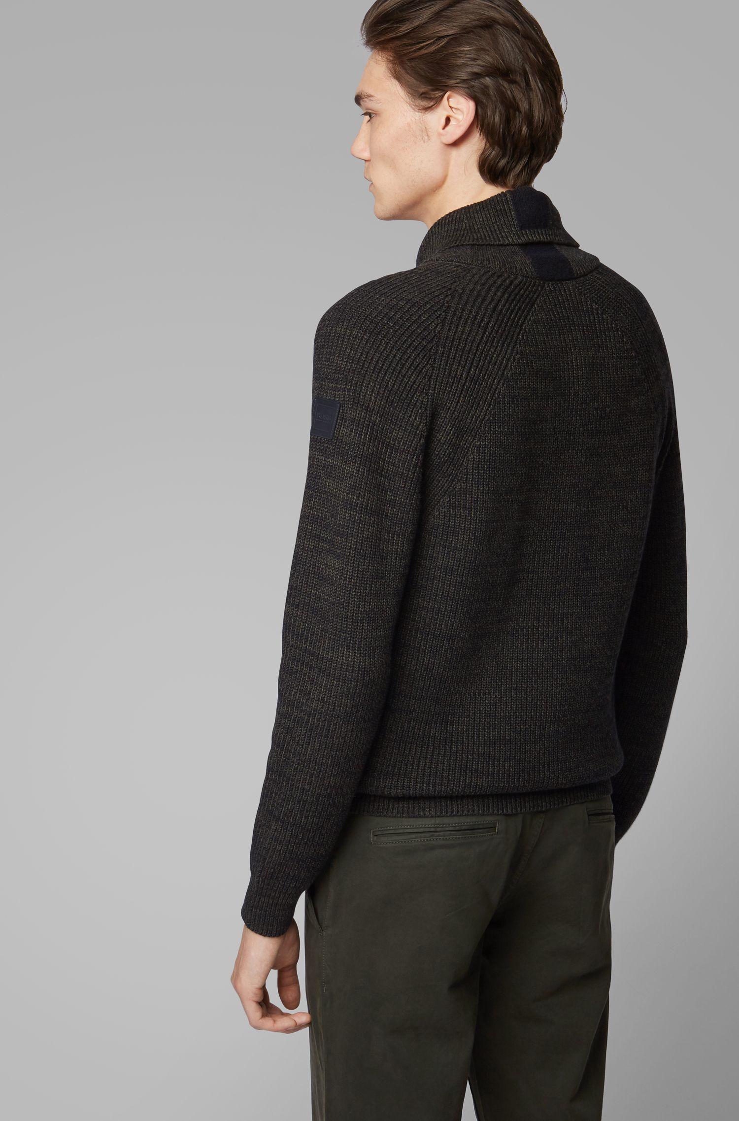 BOSS Cotton Ribknit Sweater With Shawl Collar And Raglan Sleeves in