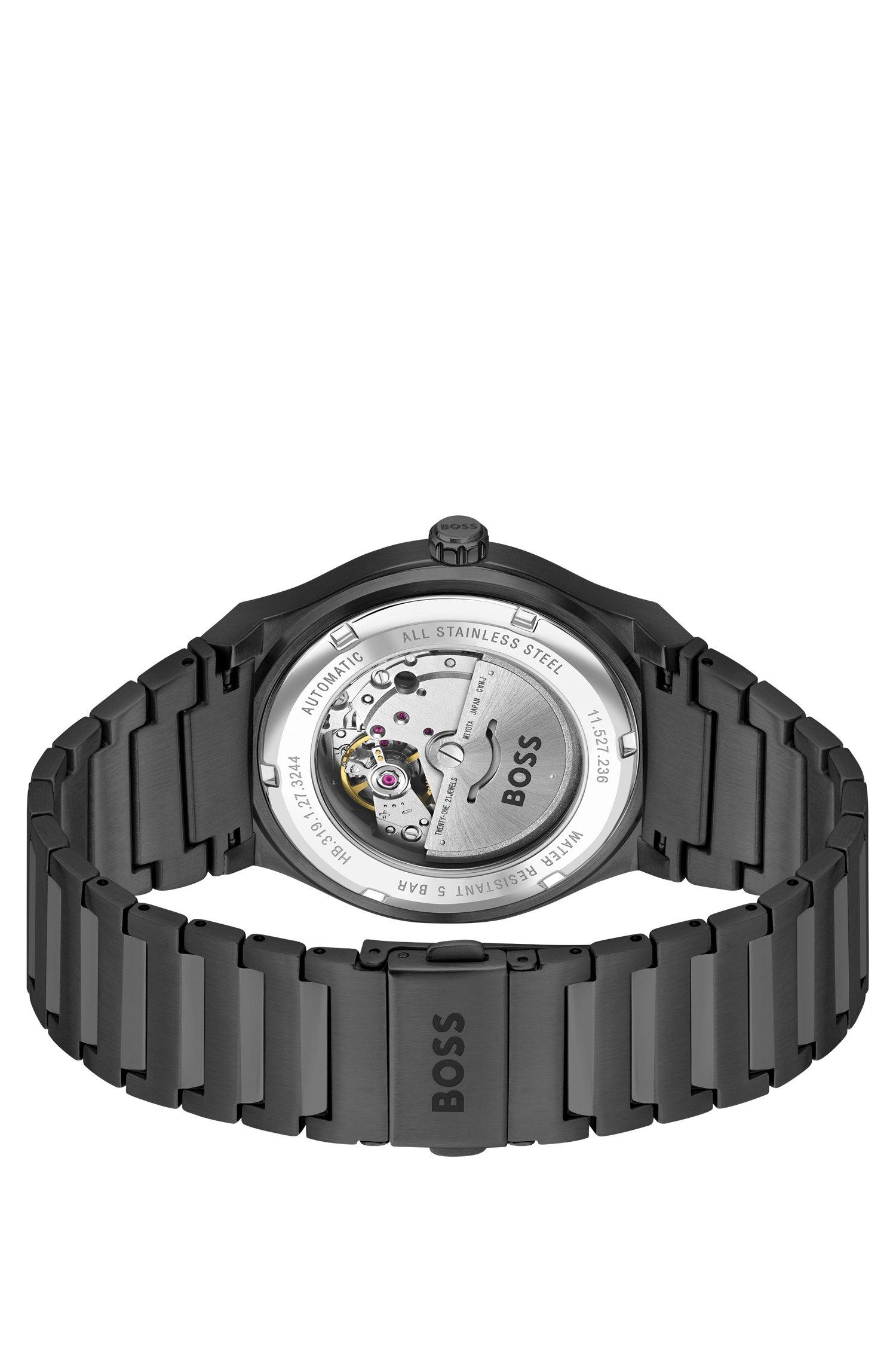BOSS Black plated Automatic Watch With Groove textured Dial for