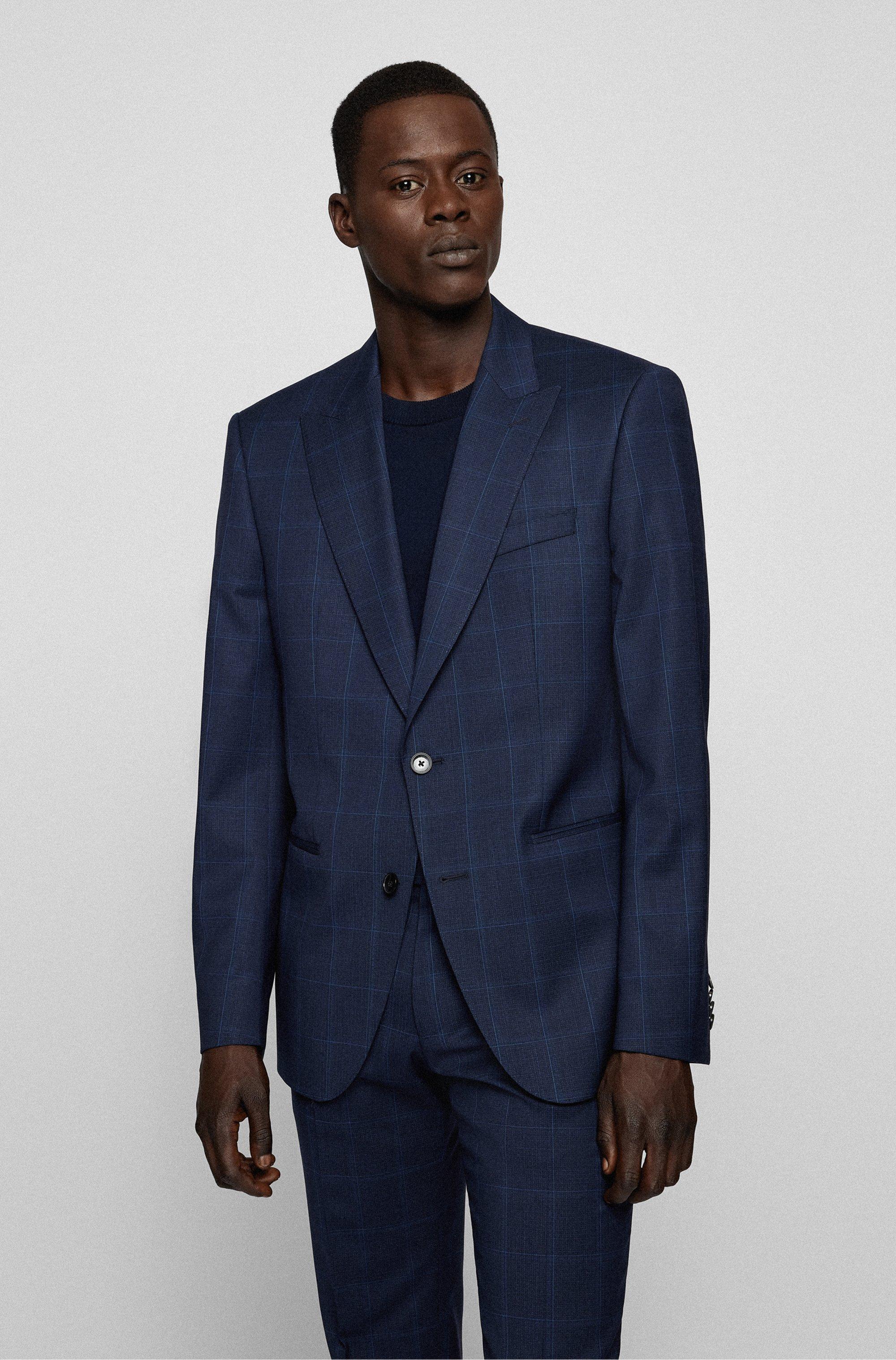 BOSS by HUGO BOSS Slim-fit Suit In Checked Stretch Virgin-wool Serge in  Blue for Men | Lyst